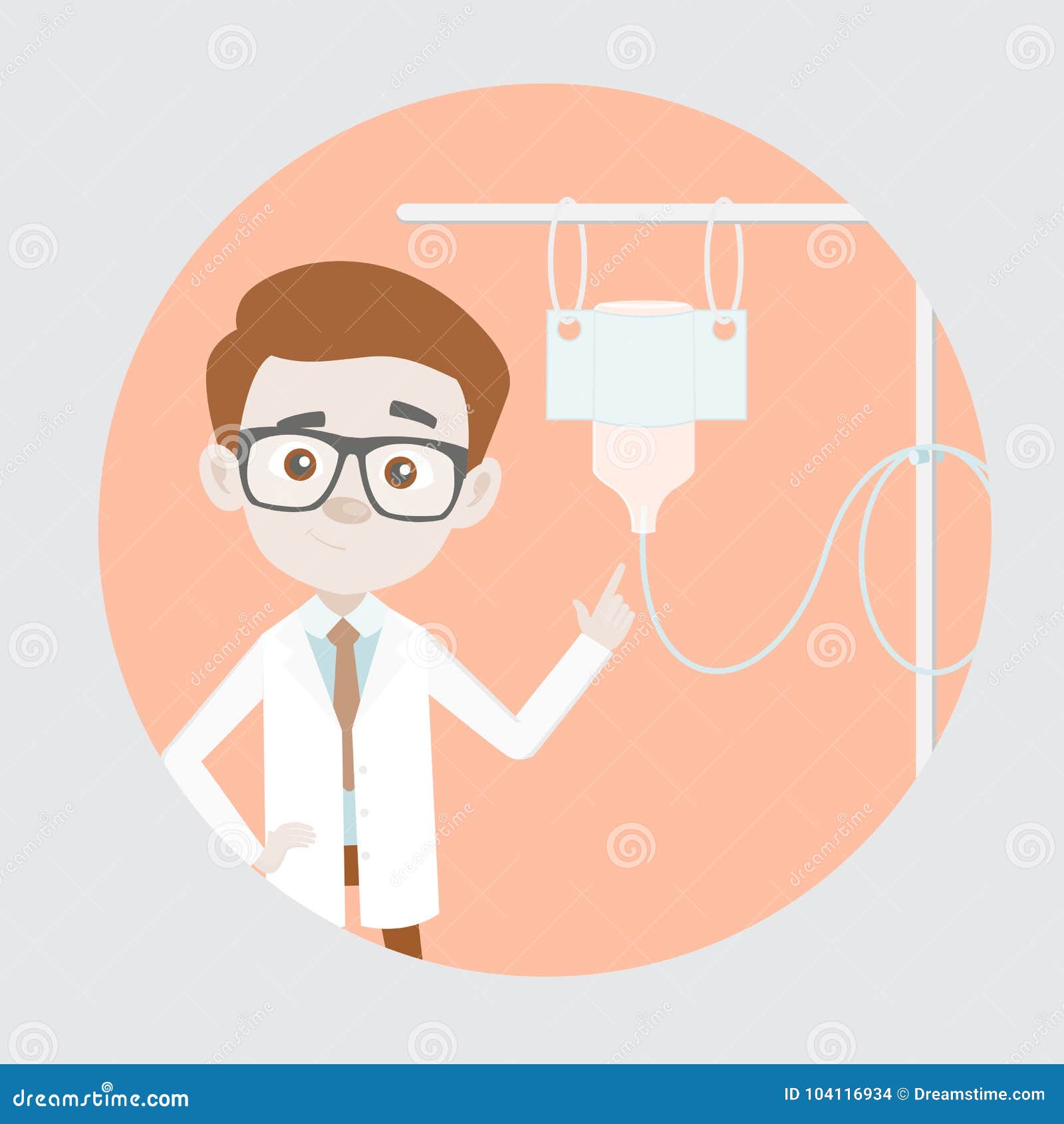 Comic Forensic Pathologist Presenting Iv Fluid Intravenous Drop Saline