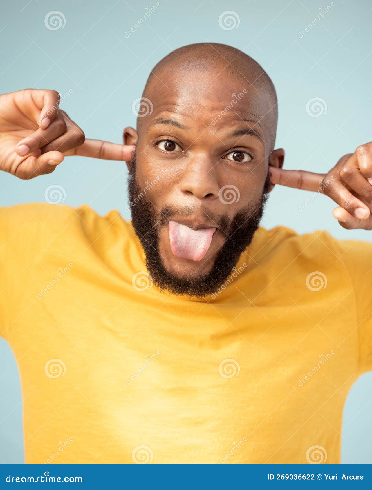 Comic, Playful and Portrait of a Black Man with a Funny Face Isolated