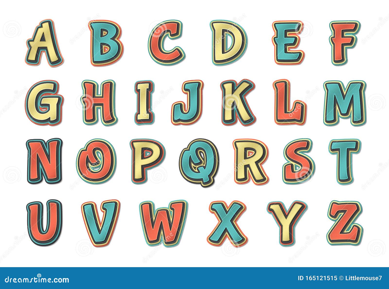 comic retro font. cartoonish multilayer alphabet