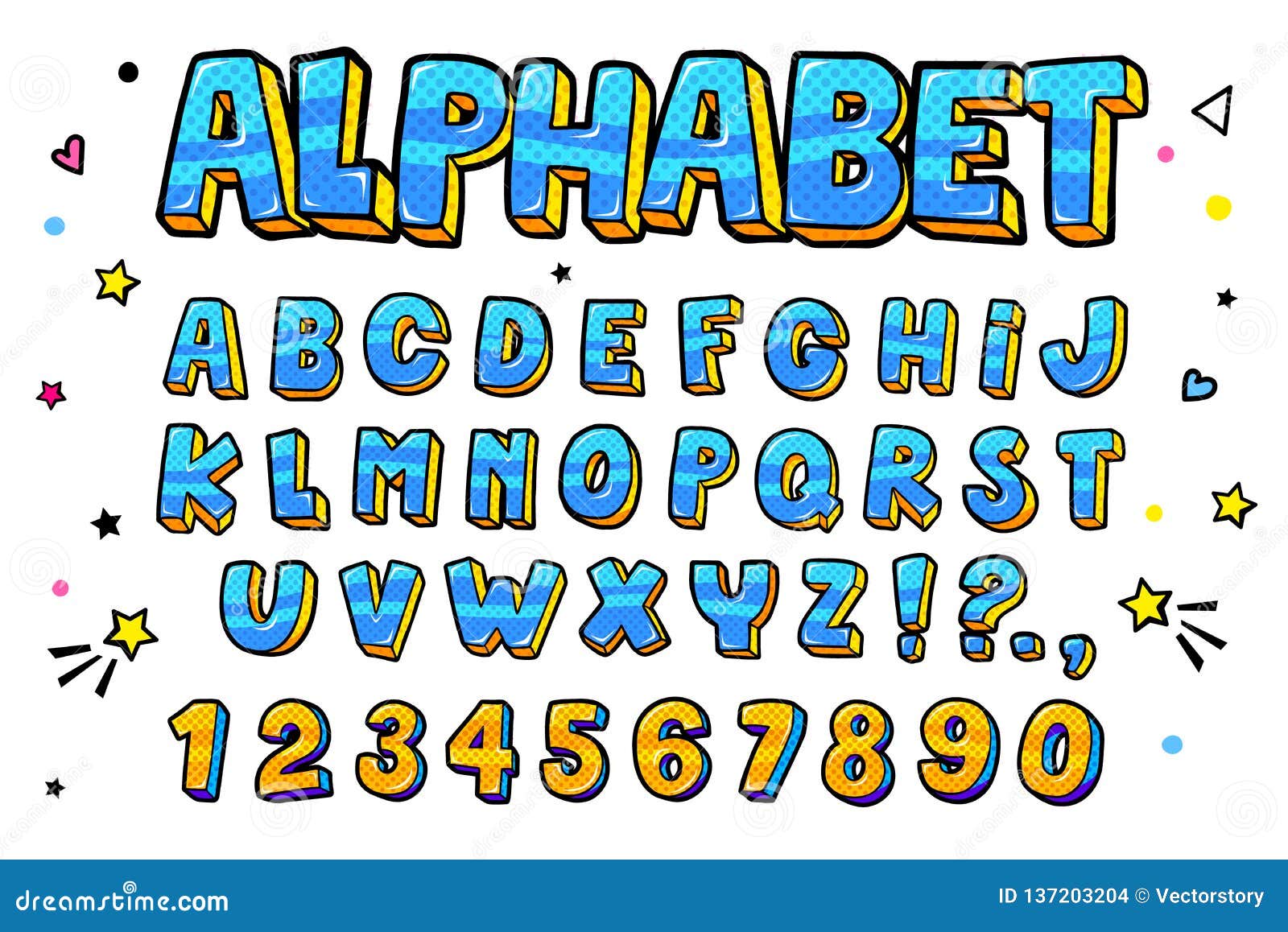 comic retro letters set. alphabet letters and numbers in style of comics, pop art