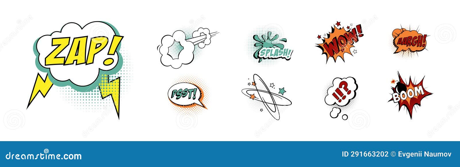 Comic Sound Effect and Pop Art Cloud Vector Set Stock Vector