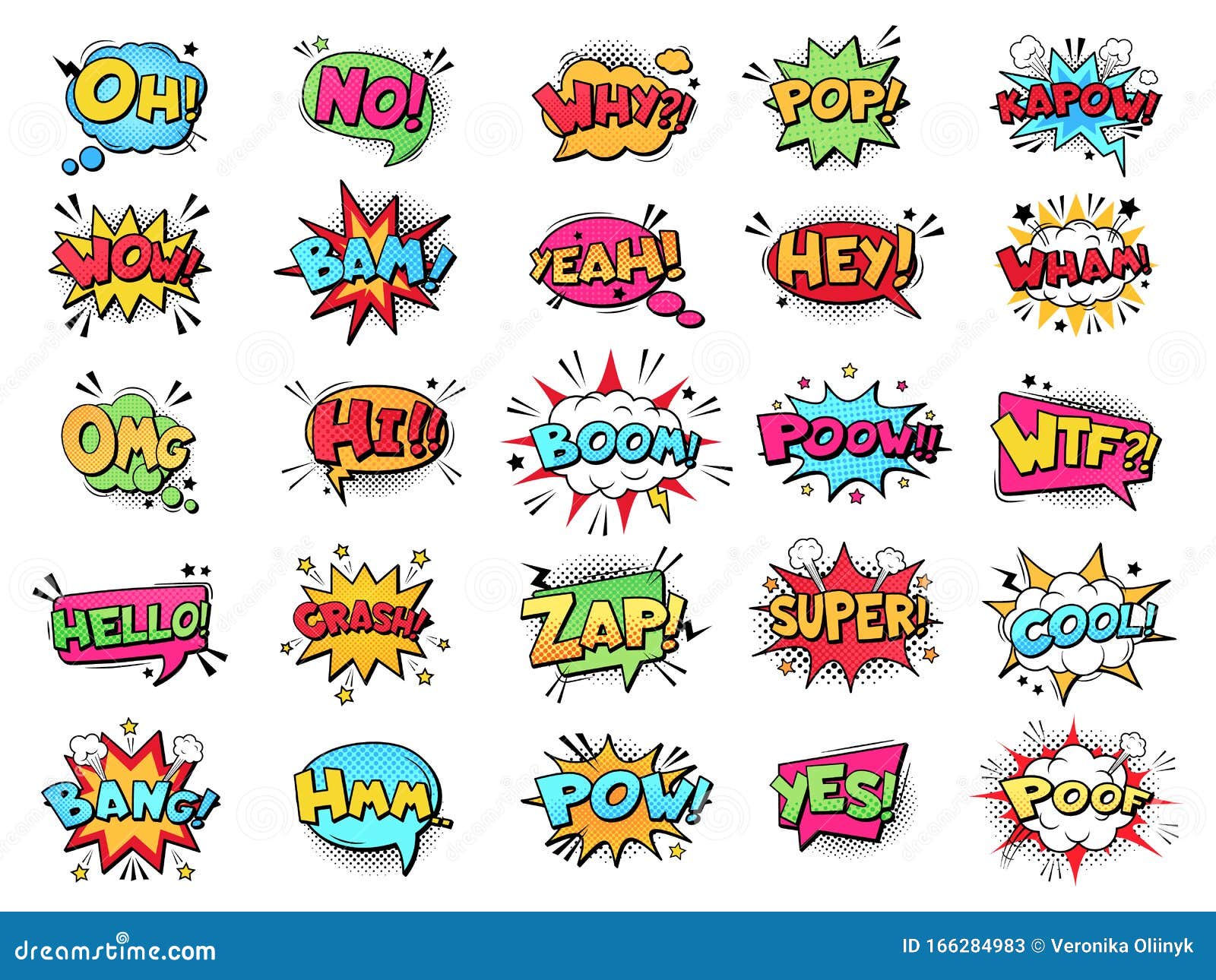 comic speech bubble. cartoon comic book text clouds. comic pop art book pow, oops, wow, boom exclamation signs 