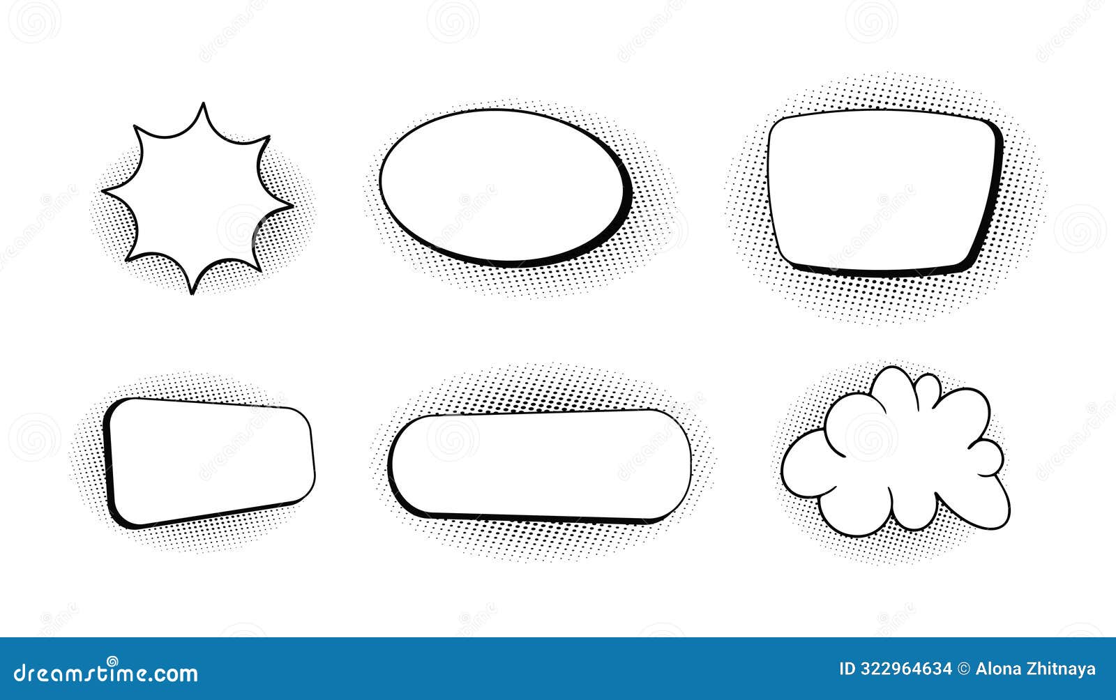 Comic Speech Bubble Cloud with Halftone, Empty Frame for Text, Boom or