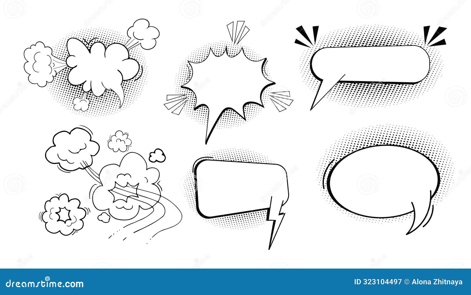 Comic Speech Bubble Cloud with Halftone, Empty Frame for Text, Boom or