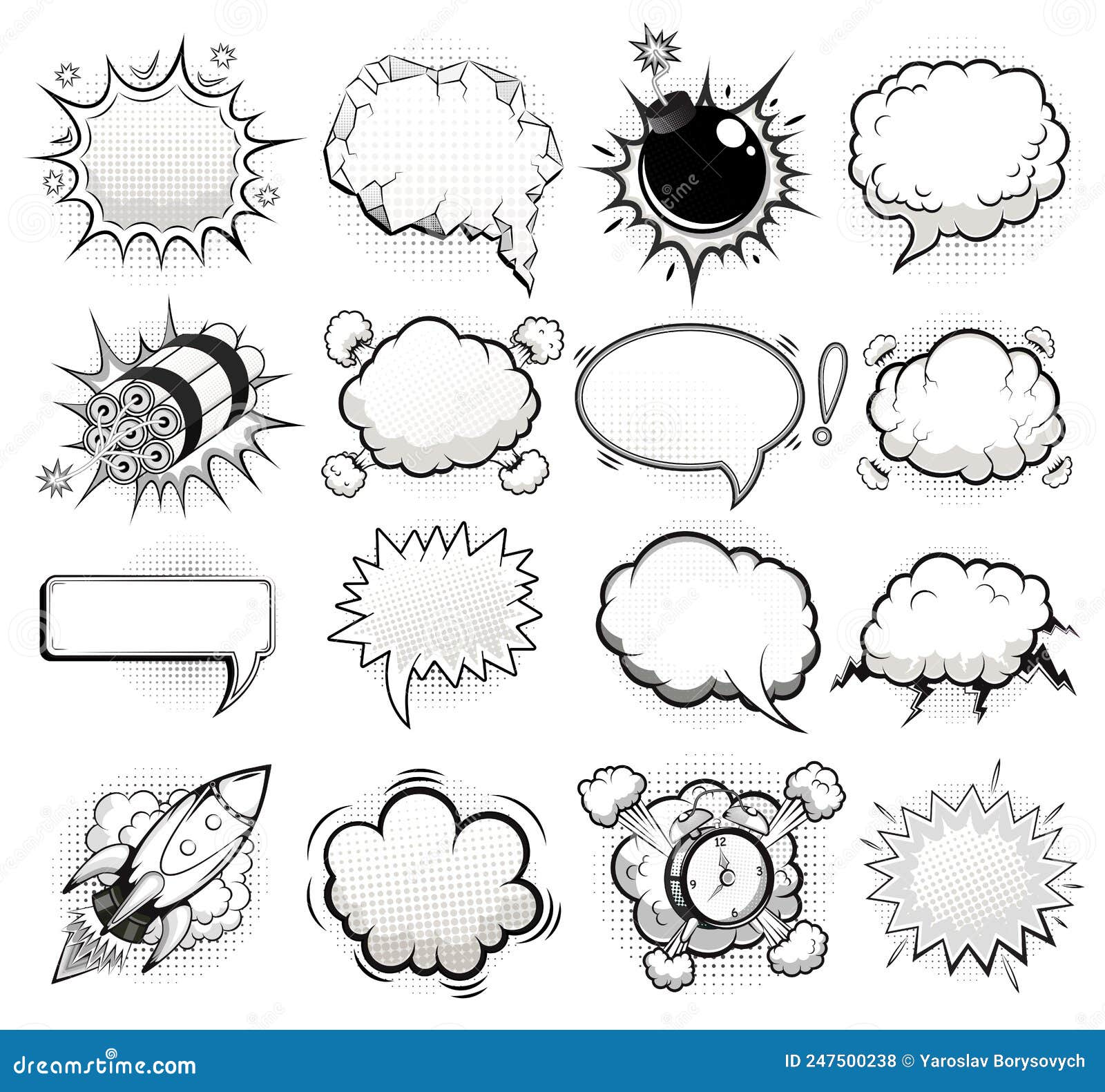 Comic Speech Bubbles Black and White Vector Stock Vector Illustration