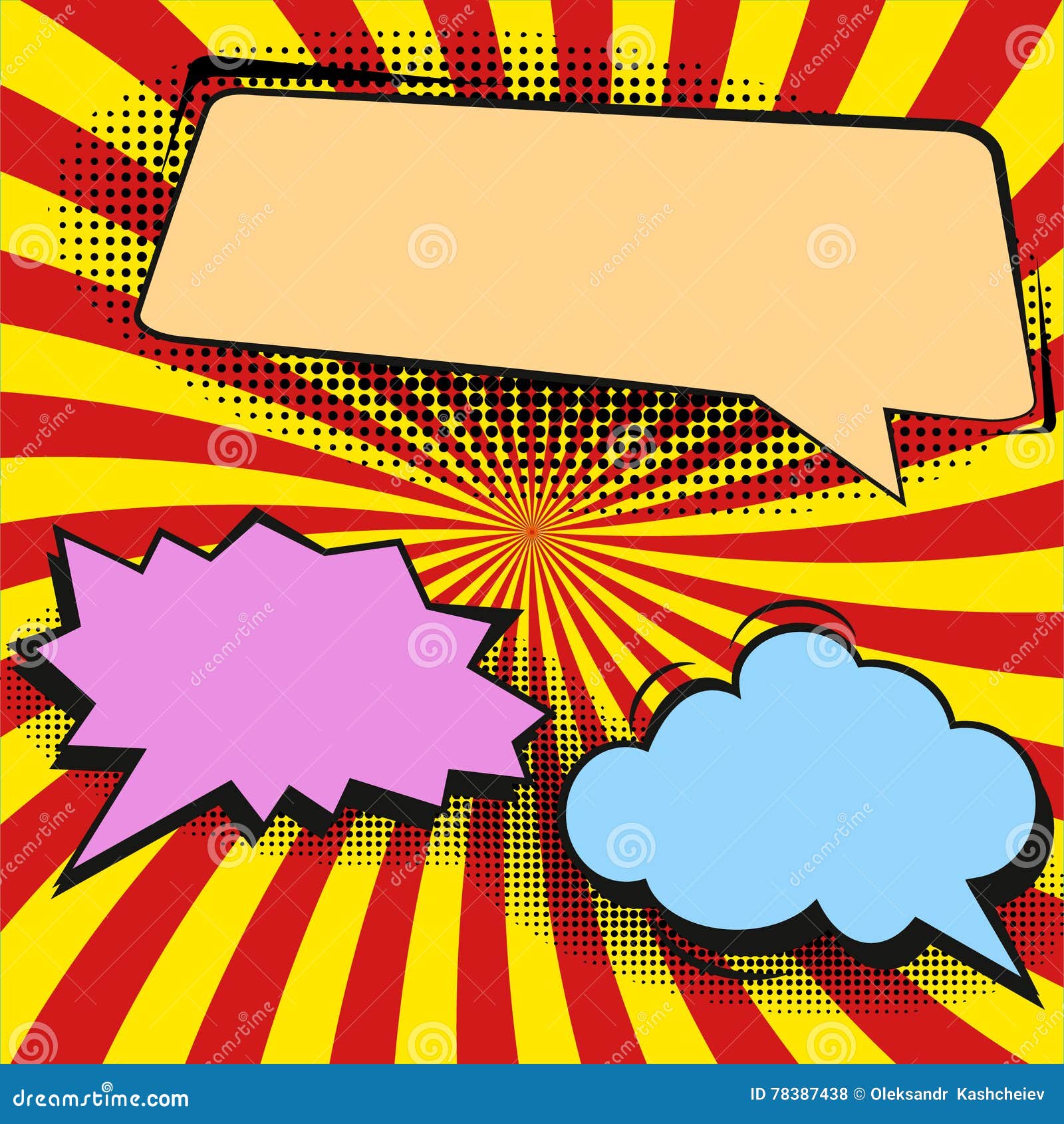 Comic Speech Bubbles and Comic Strip on Colorful Halftone Background Illustration Stock