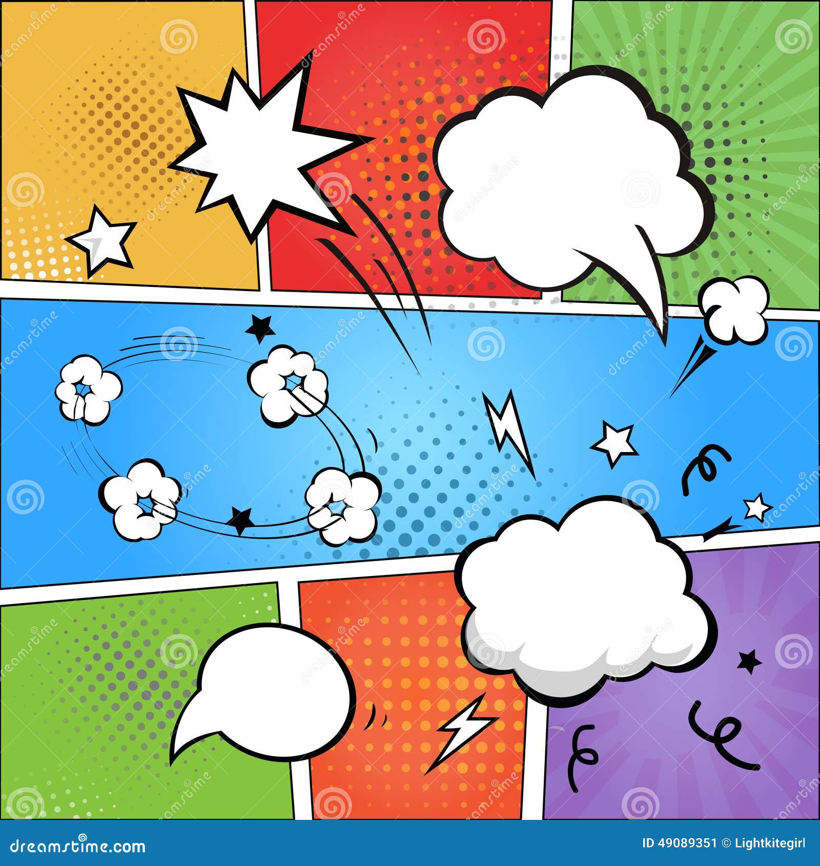 Comic Strip And Comic Speech Bubbles On Colorful Stock