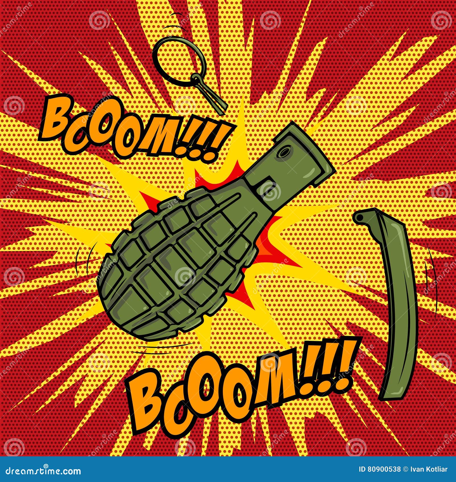 Grenade Explosion. Green Military Bomb Cartoon Vector CartoonDealer