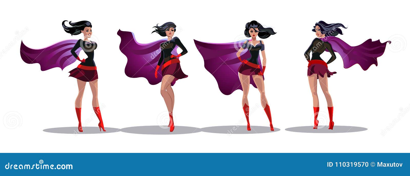 Comic Superwoman Actions In Different Poses Female Superhero Vector