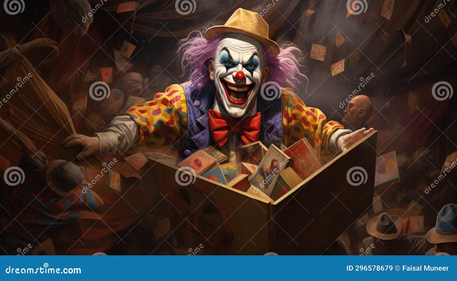 A Comical Joker Jackinthebox Springing Out of Its Box with a Big