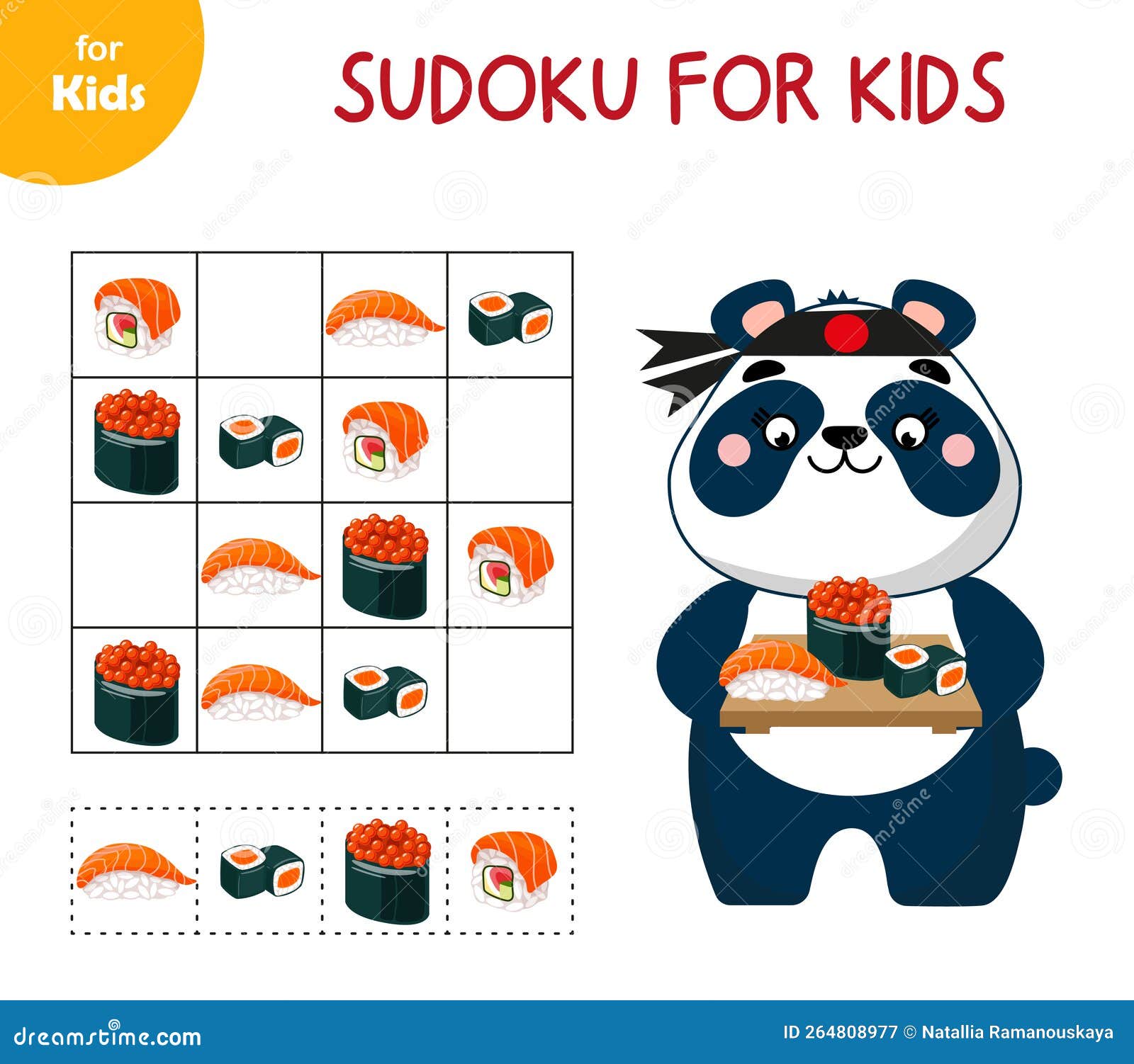 Comida Asiática. Minijogo Para Crianças. Sudoku. Inserir Imagem Desejada.  Panda E Sushi Puseram Comida Japonesa Ilustração do Vetor - Ilustração de  macio, cartoon: 264808977