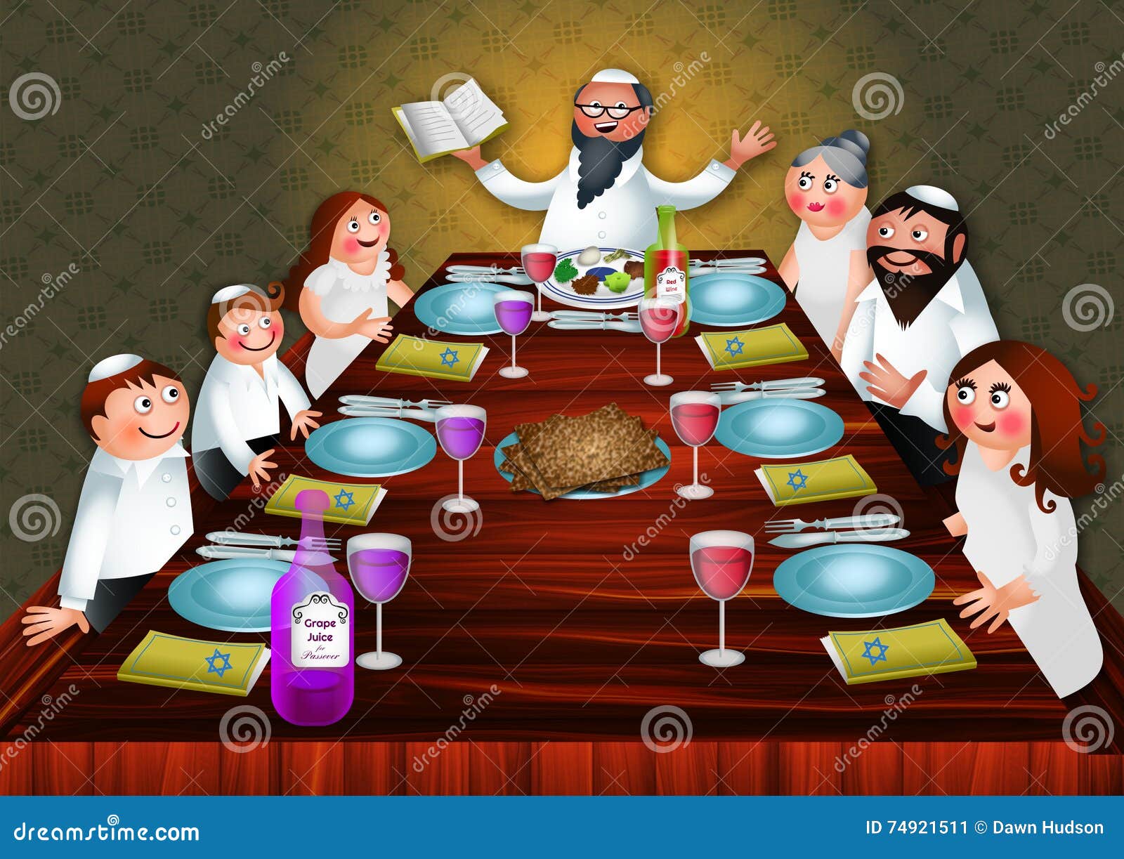 Comida De La Familia De La Pascua Judía Stock de ilustración - Ilustración  de vida, comida: 74921511