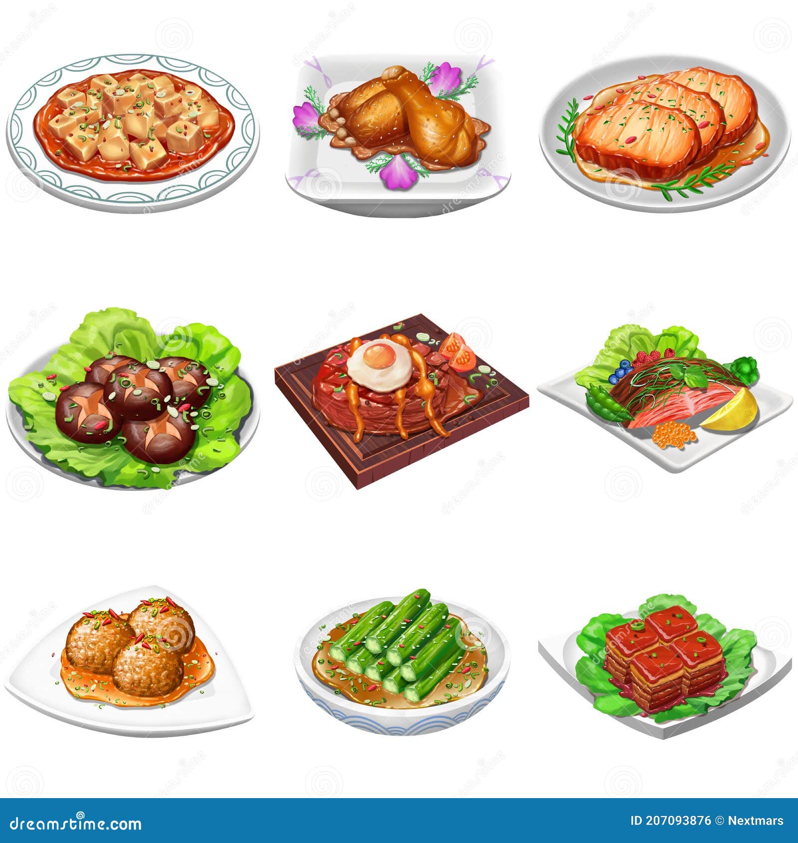 Comida Deliciosa De Todo O Mundo. Conjunto De Alimentos. Ilustração Realista  Ilustração Stock - Ilustração de jantar, bolo: 207093876