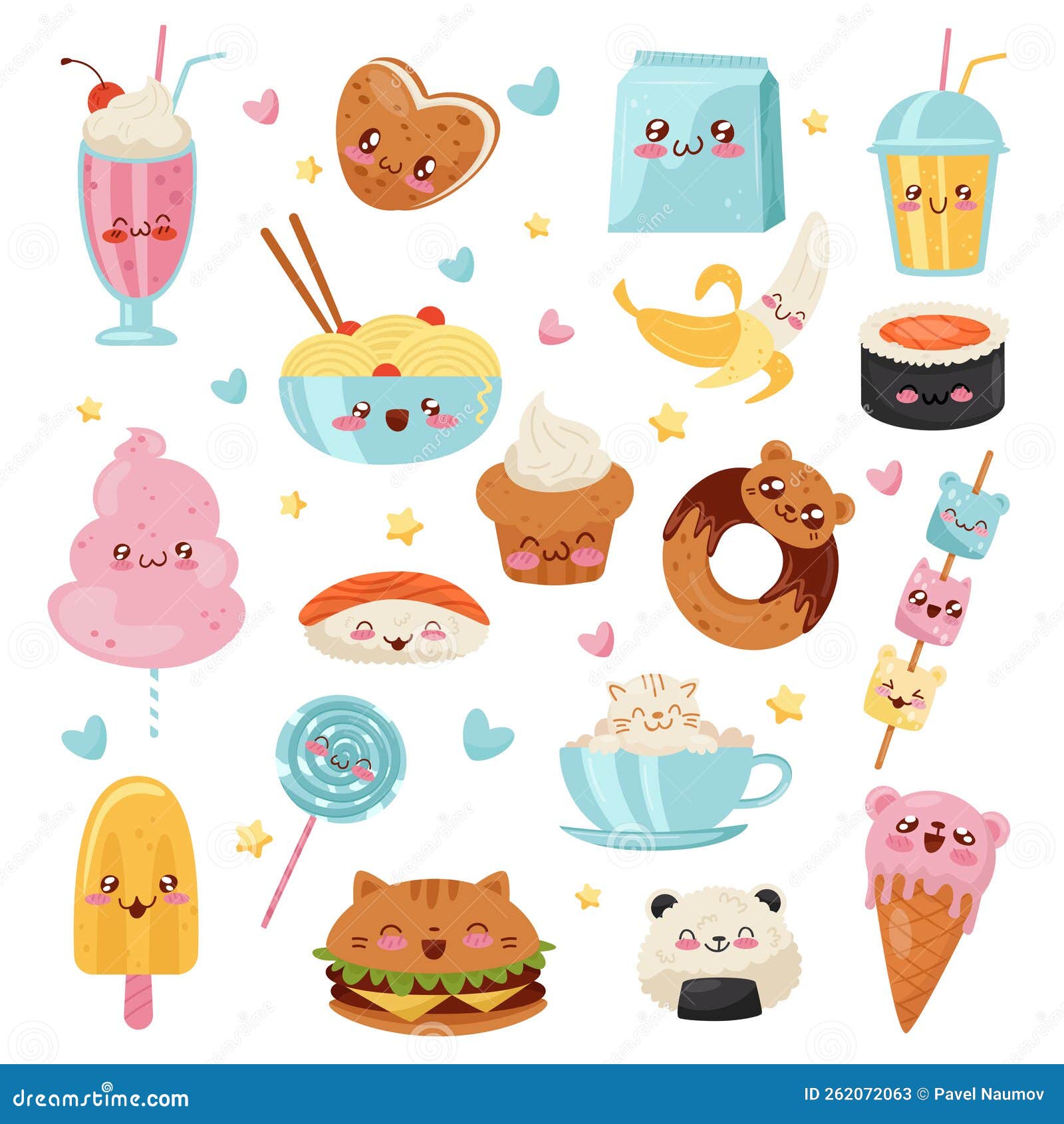 Vetores de Conjunto De Comidas E Bebidas Fofas Kawaii e mais