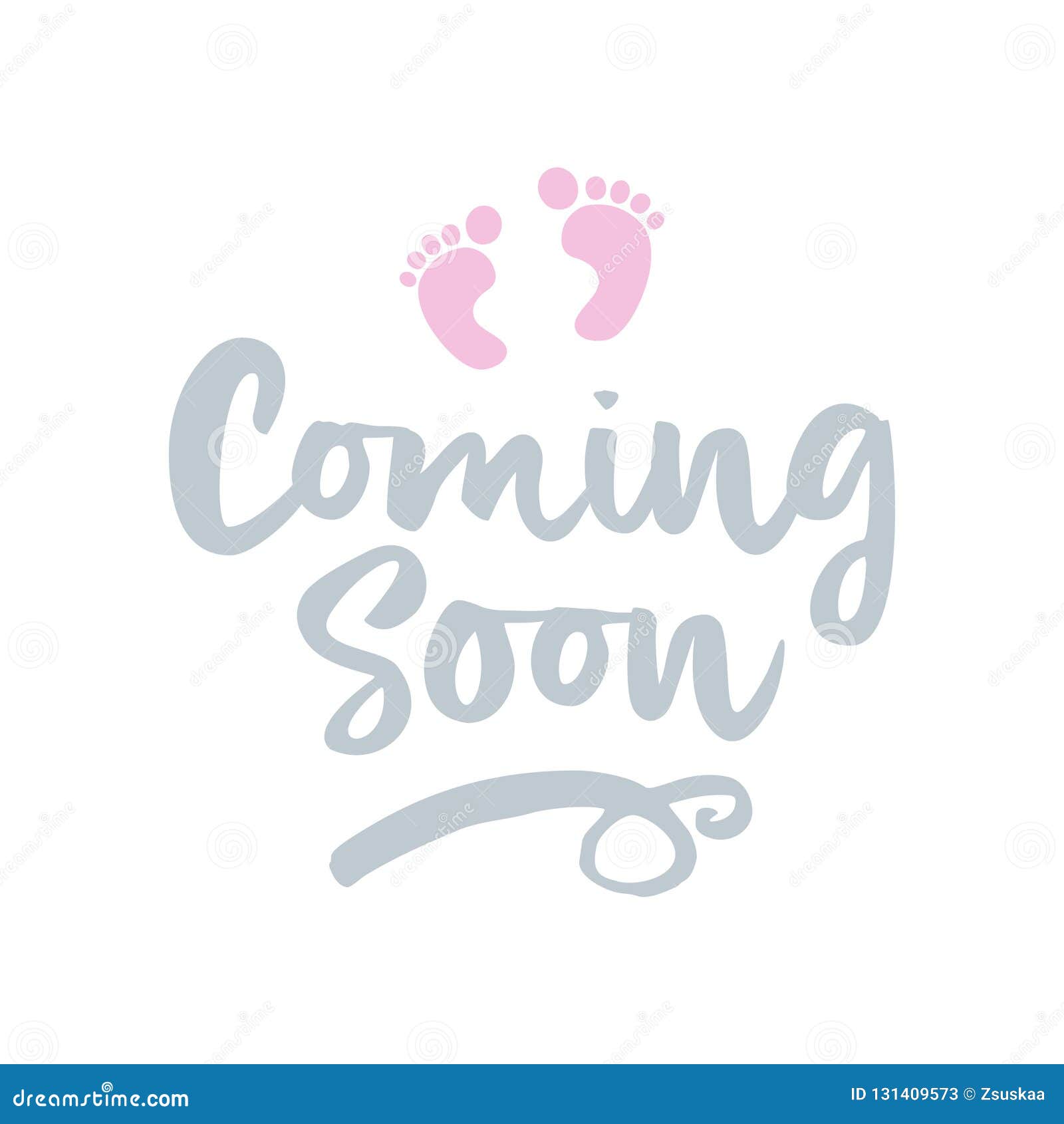 Coming Soon Girl Vector Illustration With Baby Footprint Stock