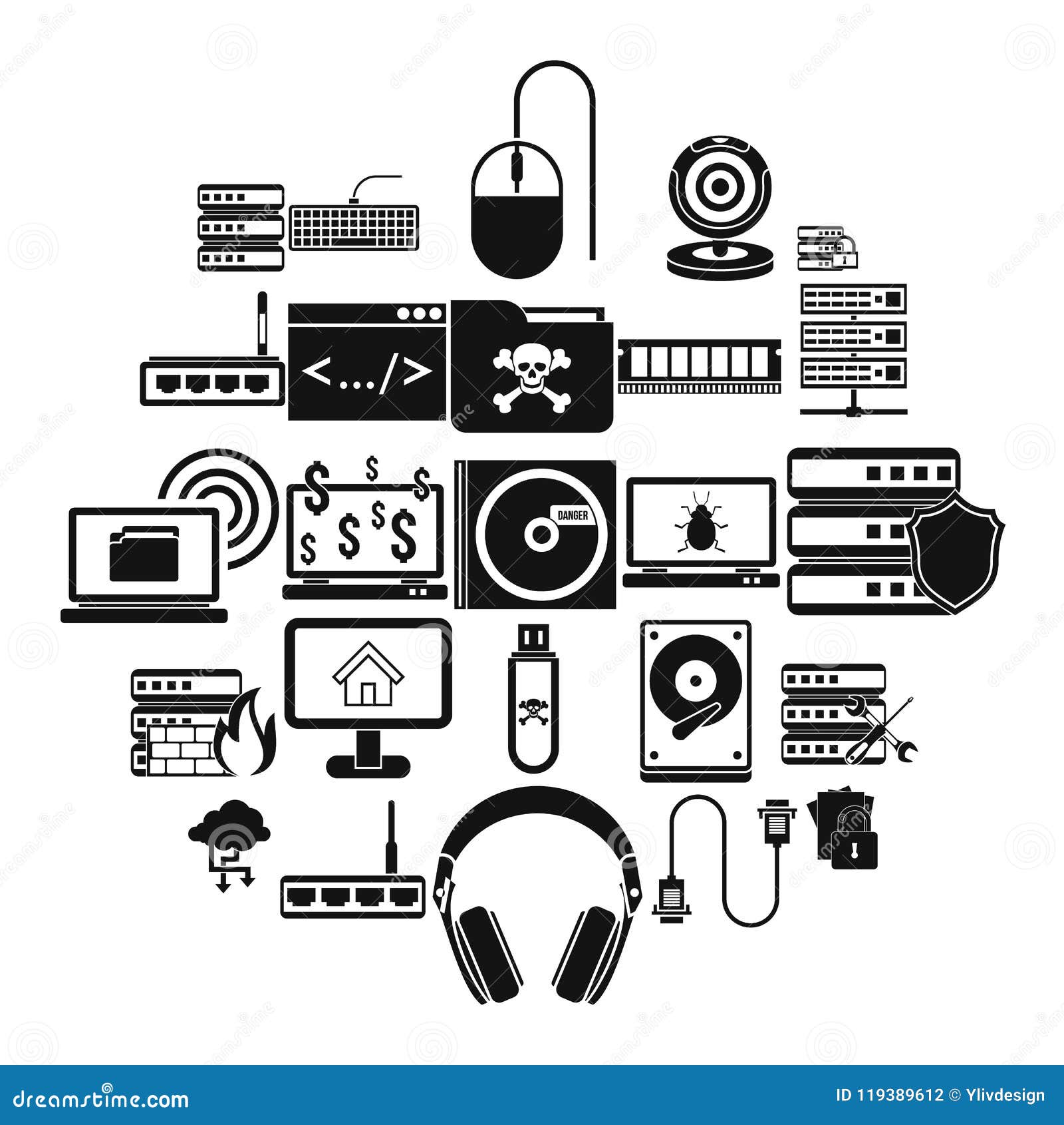 Command Line Icons Set, Simple Style Stock Vector - Illustration of ...
