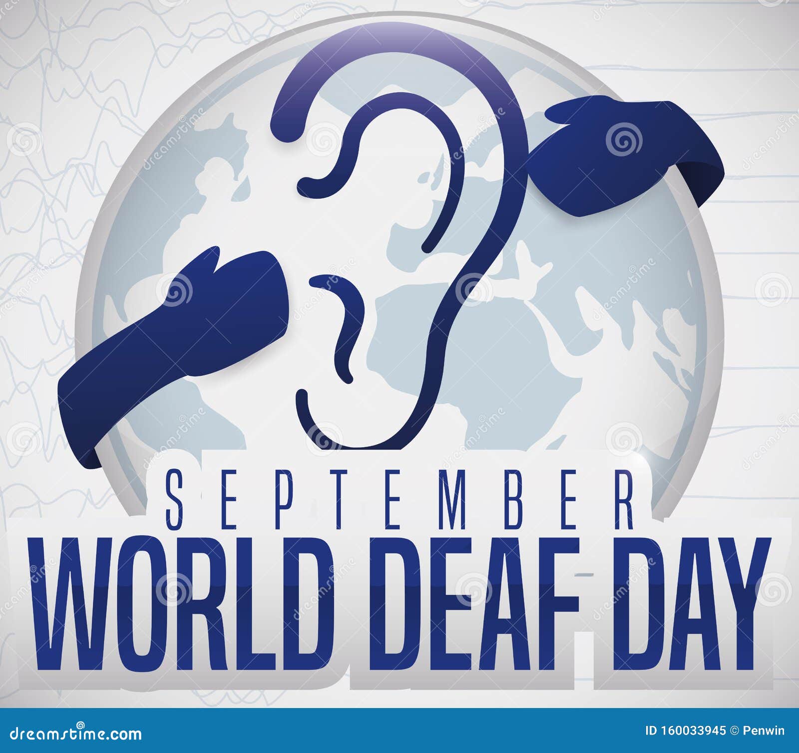 Button with Deafness Symbol and Hands Promoting World Deaf Day, Vector