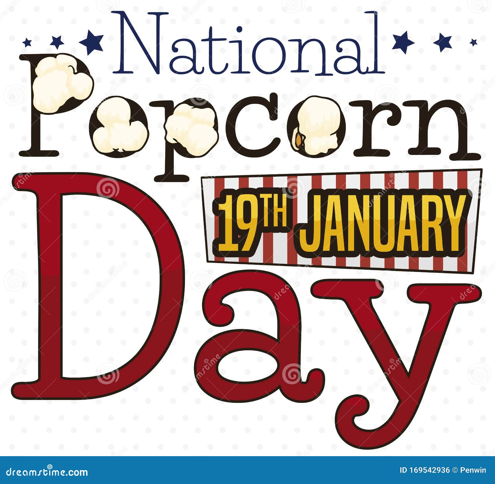 Popped Corns, Stars and Label To Celebrate National Popcorn Day, Vector