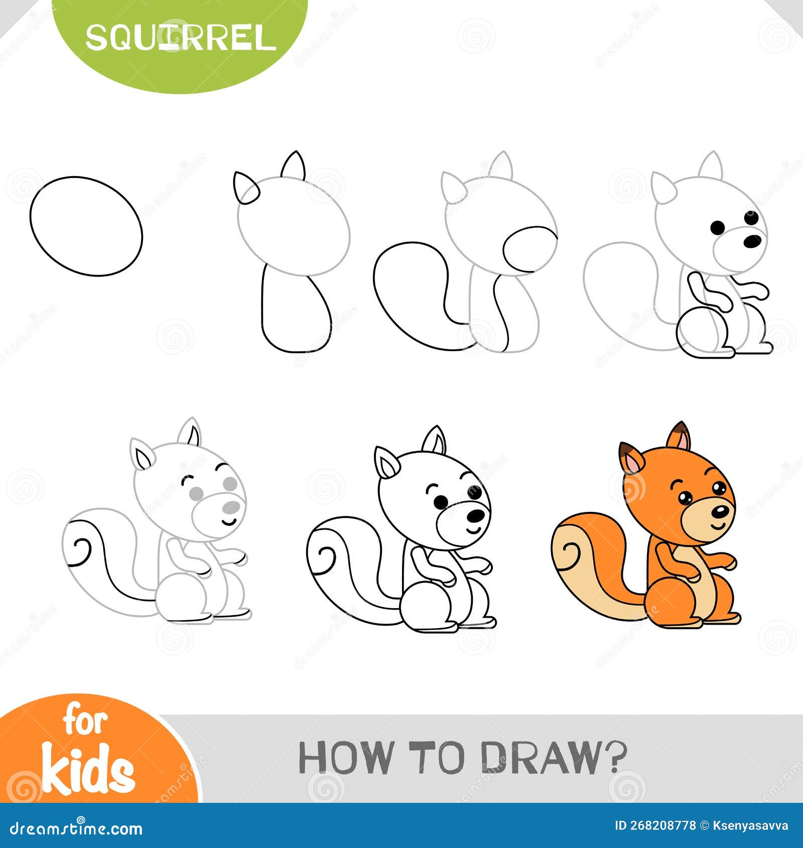 Comment Dessiner L'écureuil Pour Les Enfants. Didacticiel De Dessin étape  Par étape Illustration de Vecteur - Illustration du activité, caractère:  268208778