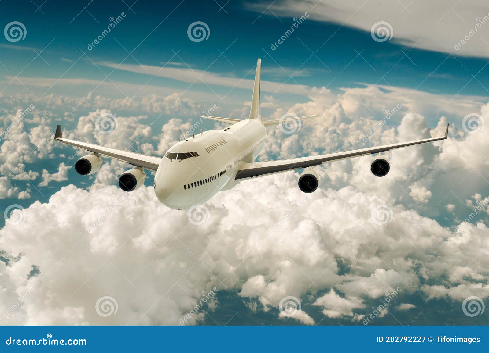 Commercial Airplane on Flight Over the Clouds Stock Illustration
