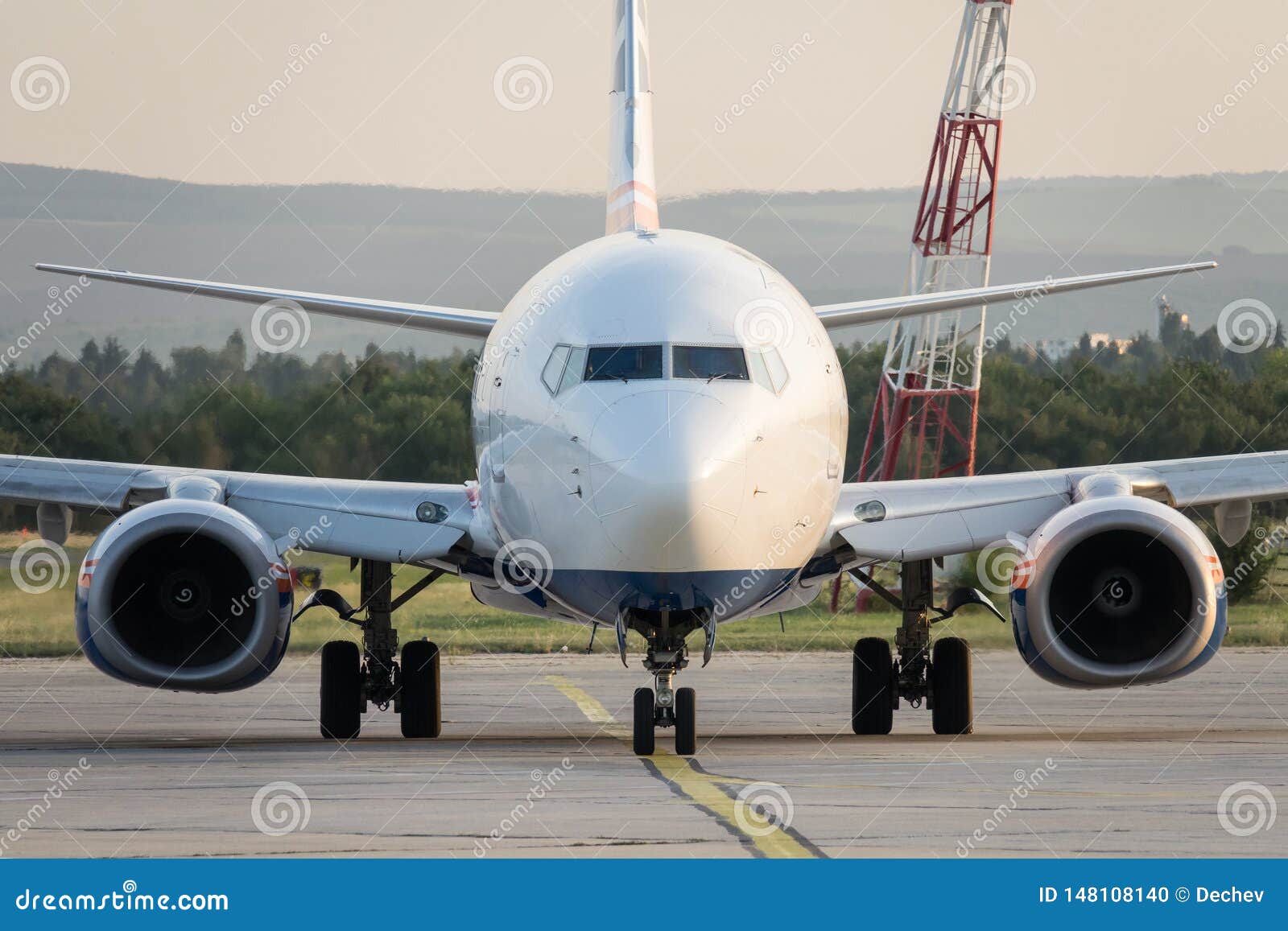 Commercial Airplane Standing on the Airport Runway. Passenger Airplane ...