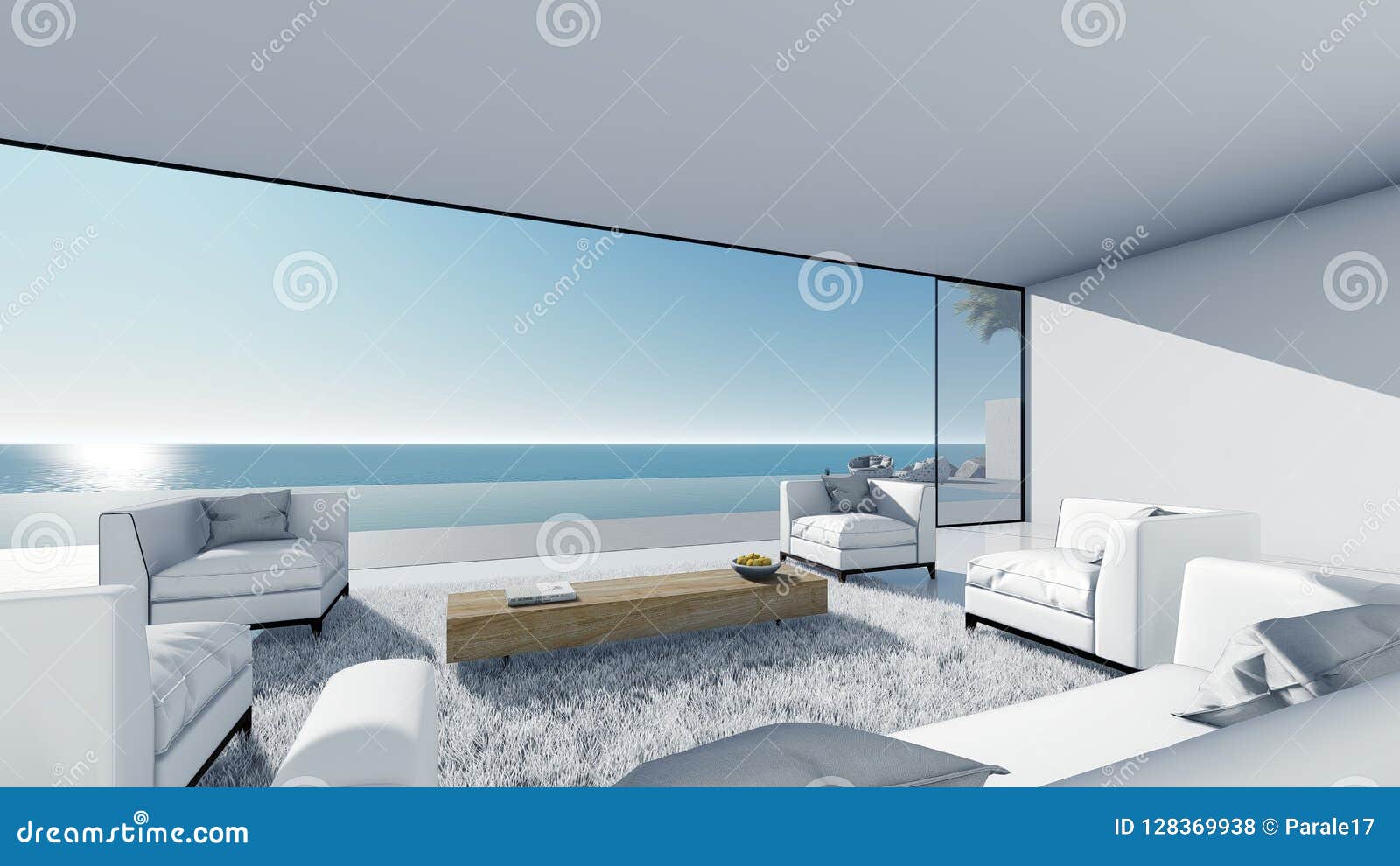 3d render pool terrace sea view relax left view living room