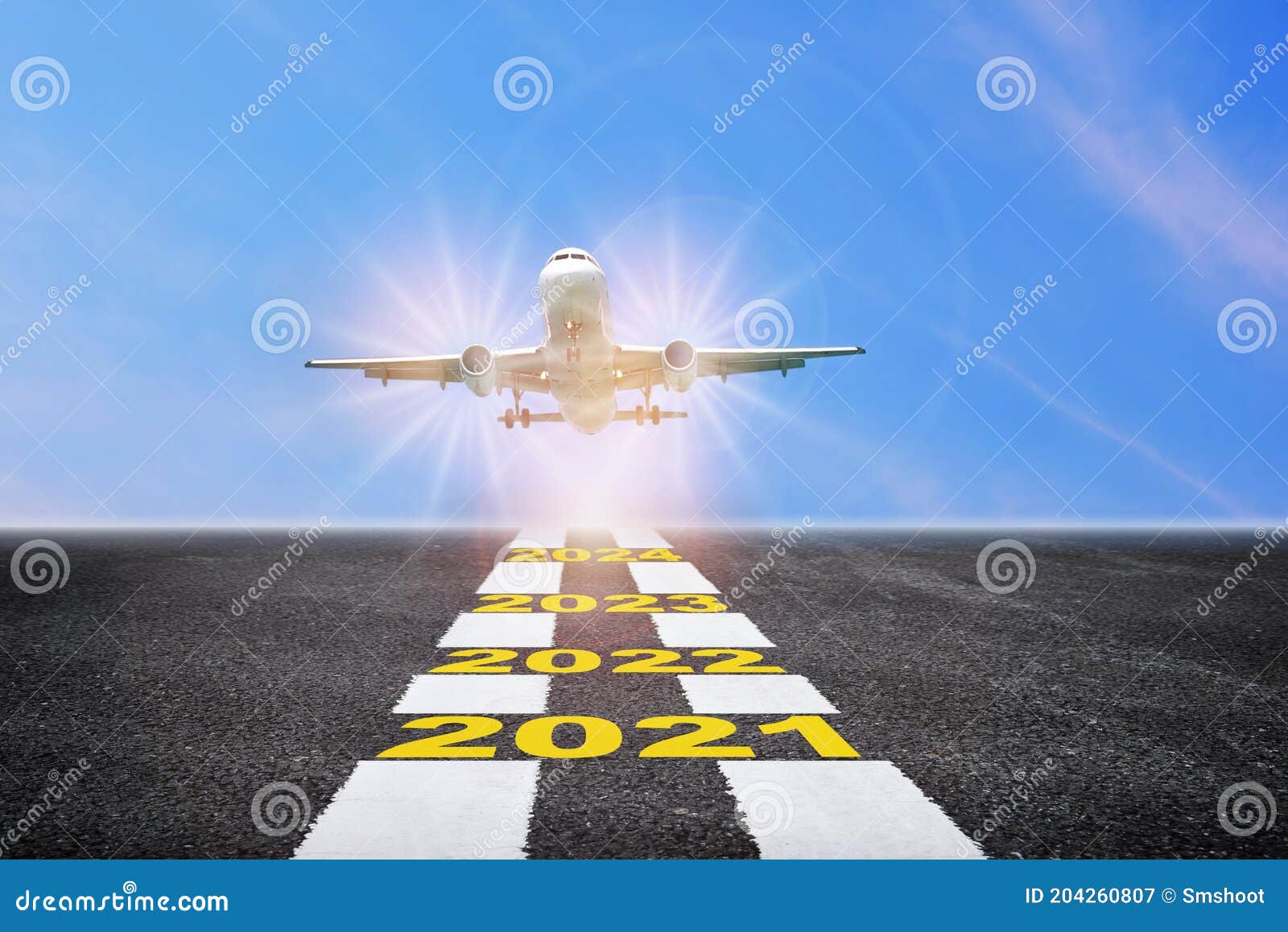 Commercial Plane Ready for Landing or Taking Off with Year 2021 To 2024