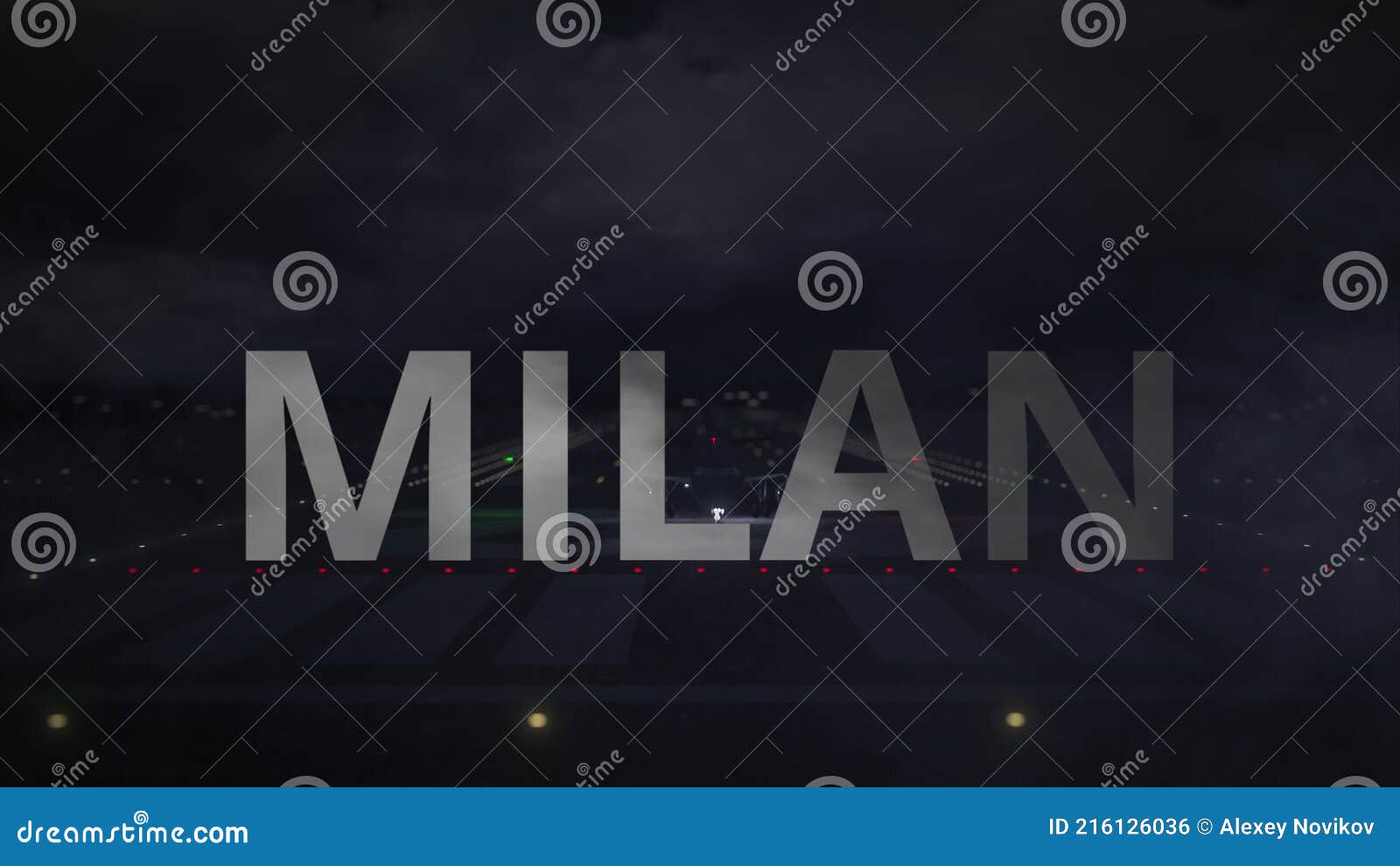 Commercial Plane Taking Off from the Airport Runway and MILAN Text, 3d ...