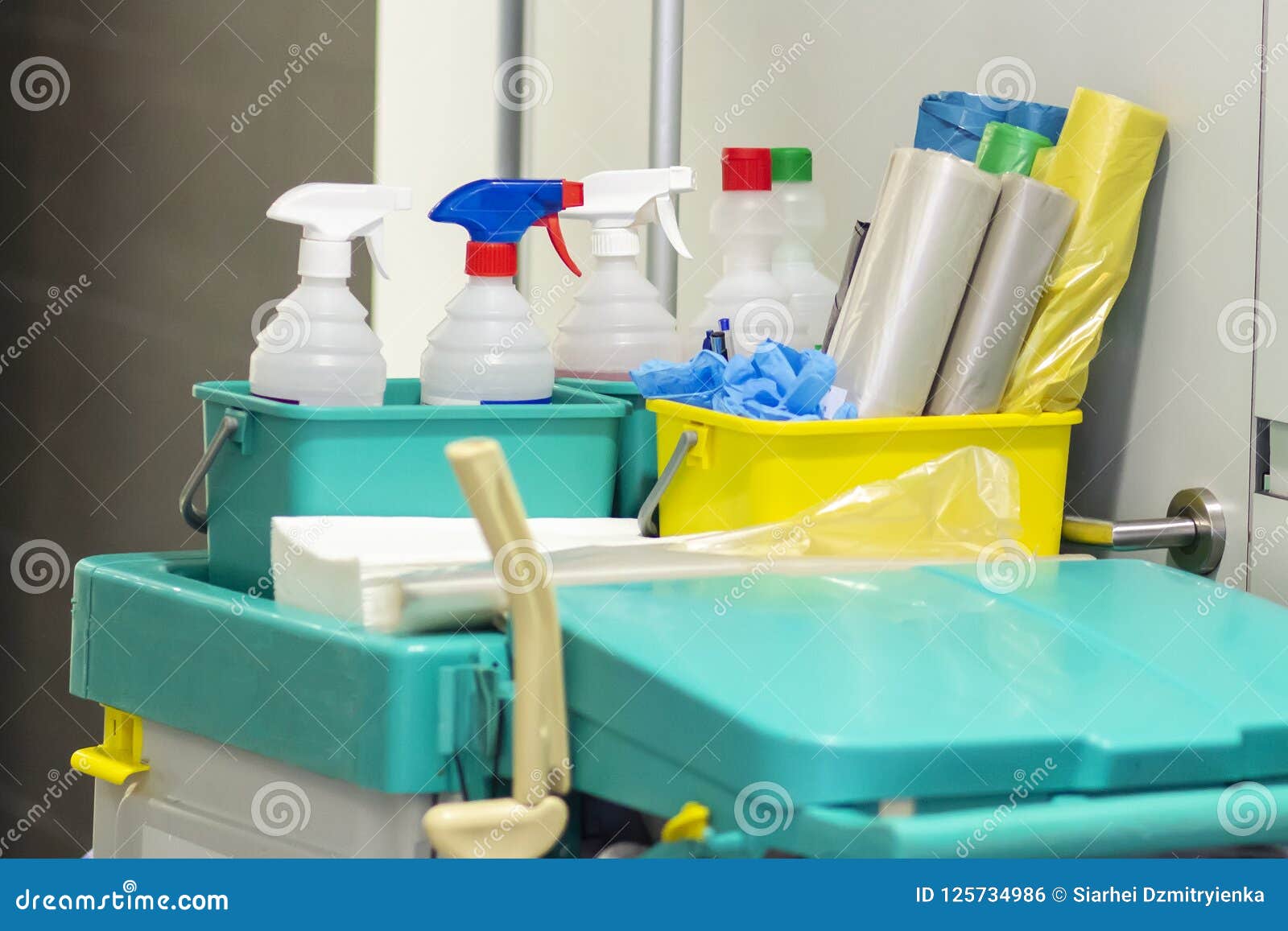 commercial professional cleaning kit on cart