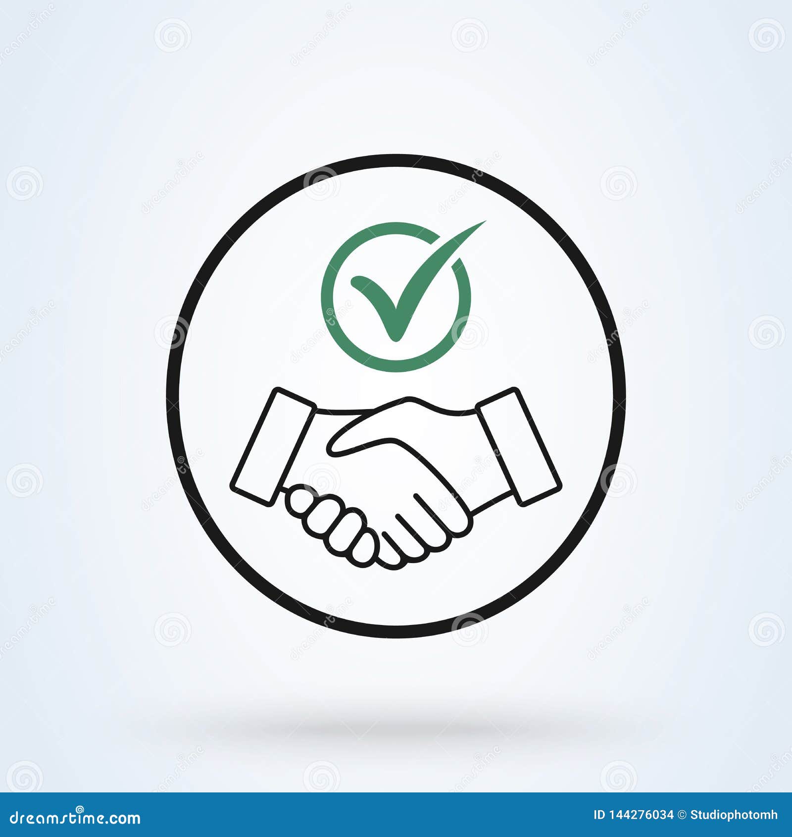 commitment thin line icon. handshake shield check mark icon . trust commitment business 