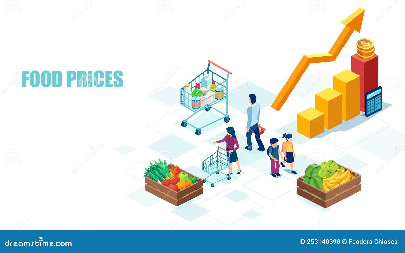 Commodities Prices and Increasing Food Cost Stock Vector Illustration