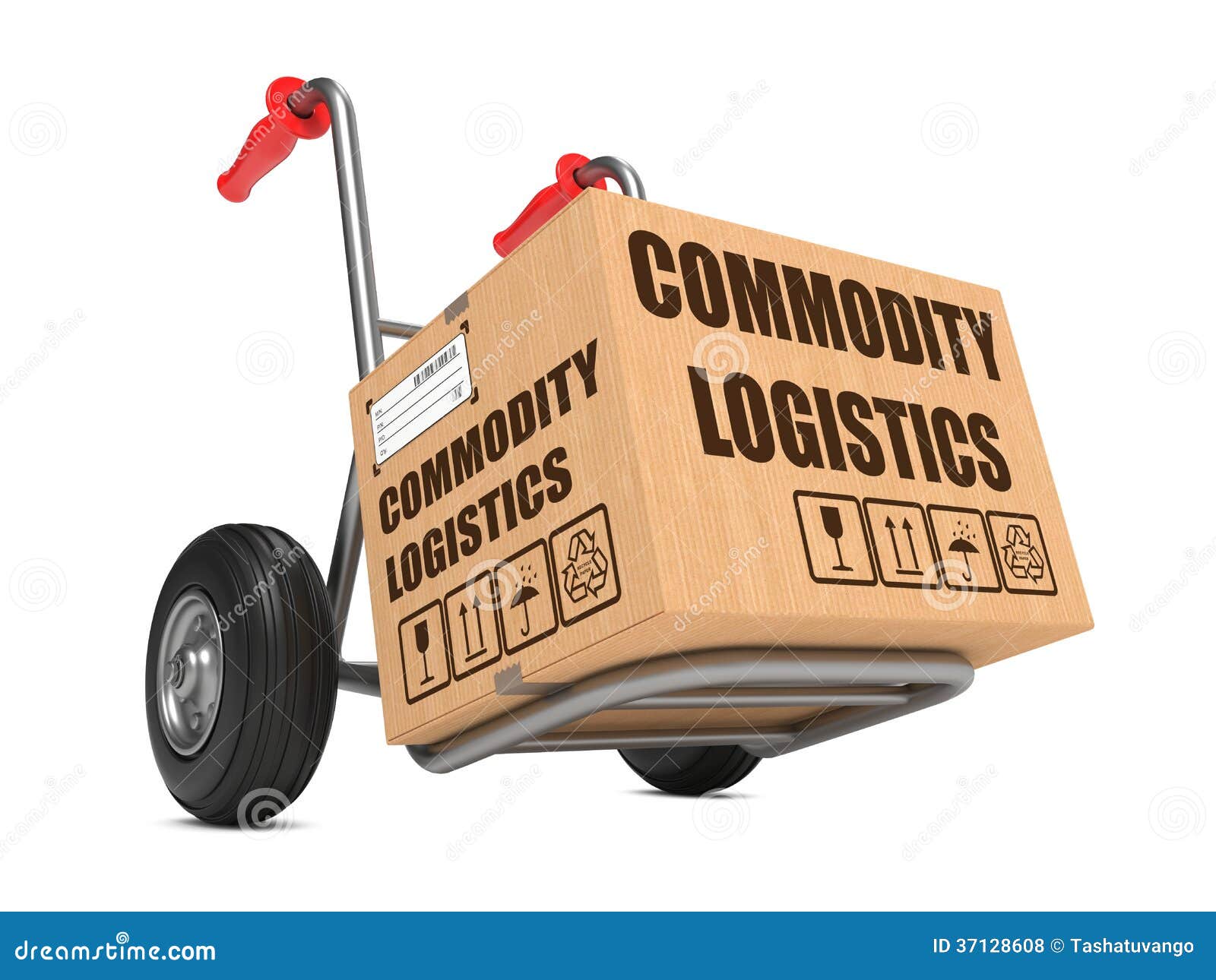 commodity logistics - cardboard box on hand truck.