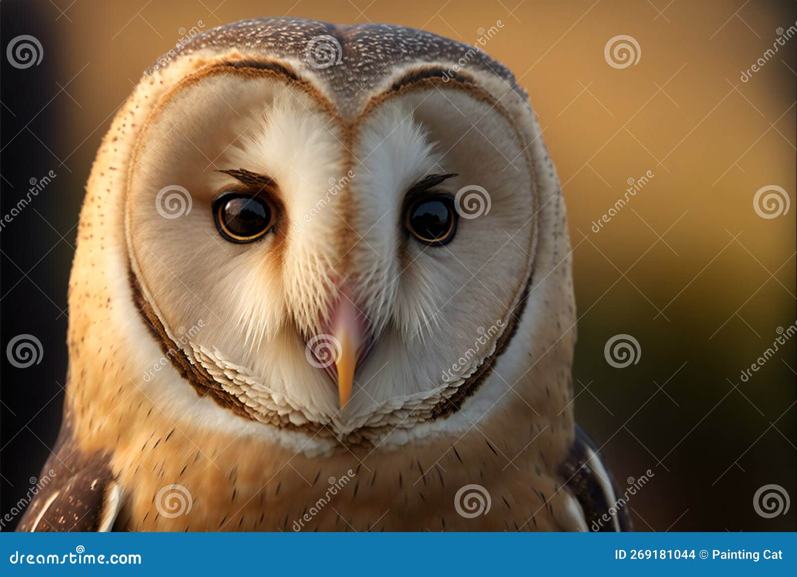 common barn owl tyto albahead close up, digital  painting