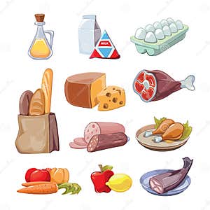 Common Everyday Food Products Vector Cartoon Icons Stock Vector 