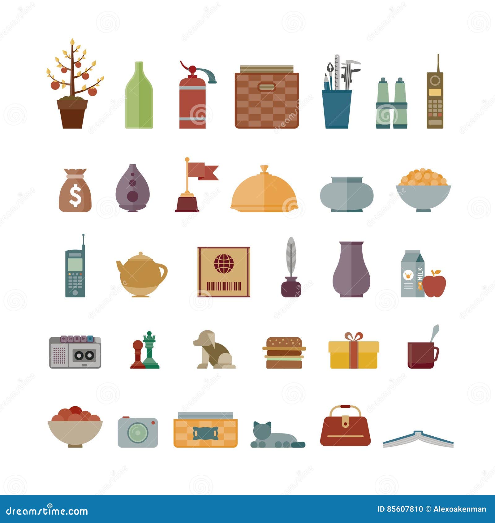 Common Vector Interior Objects Set In Flat Style Stock ...