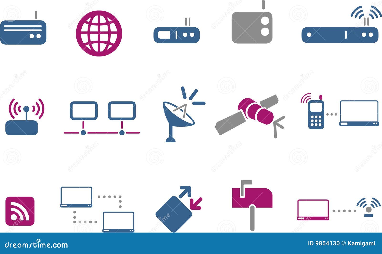 Communication Icon Set. Vector icons pack - Blue-Fuchsia Series, communication collection