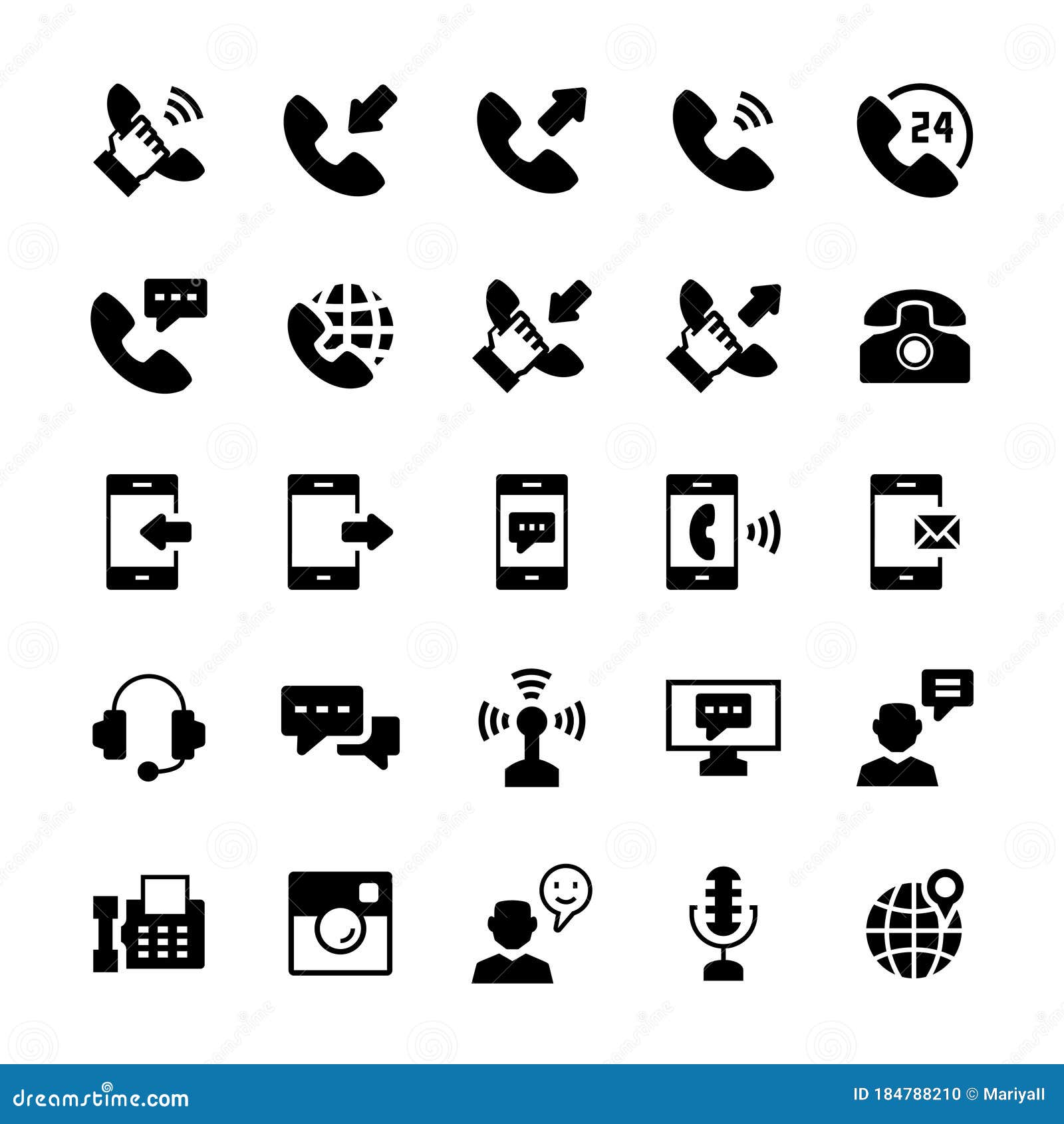 Communication and Phone Icon Set in Flat Style. Vector Symbols Stock ...