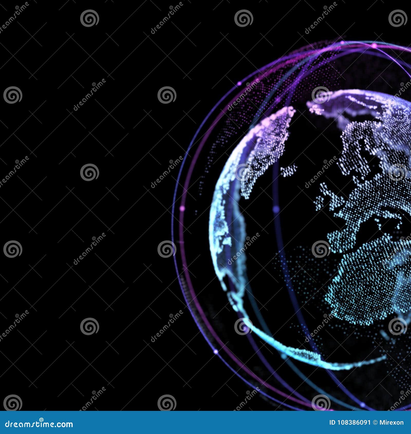 Communication in Space Satelitte. Connection Lines Around Earth Globe