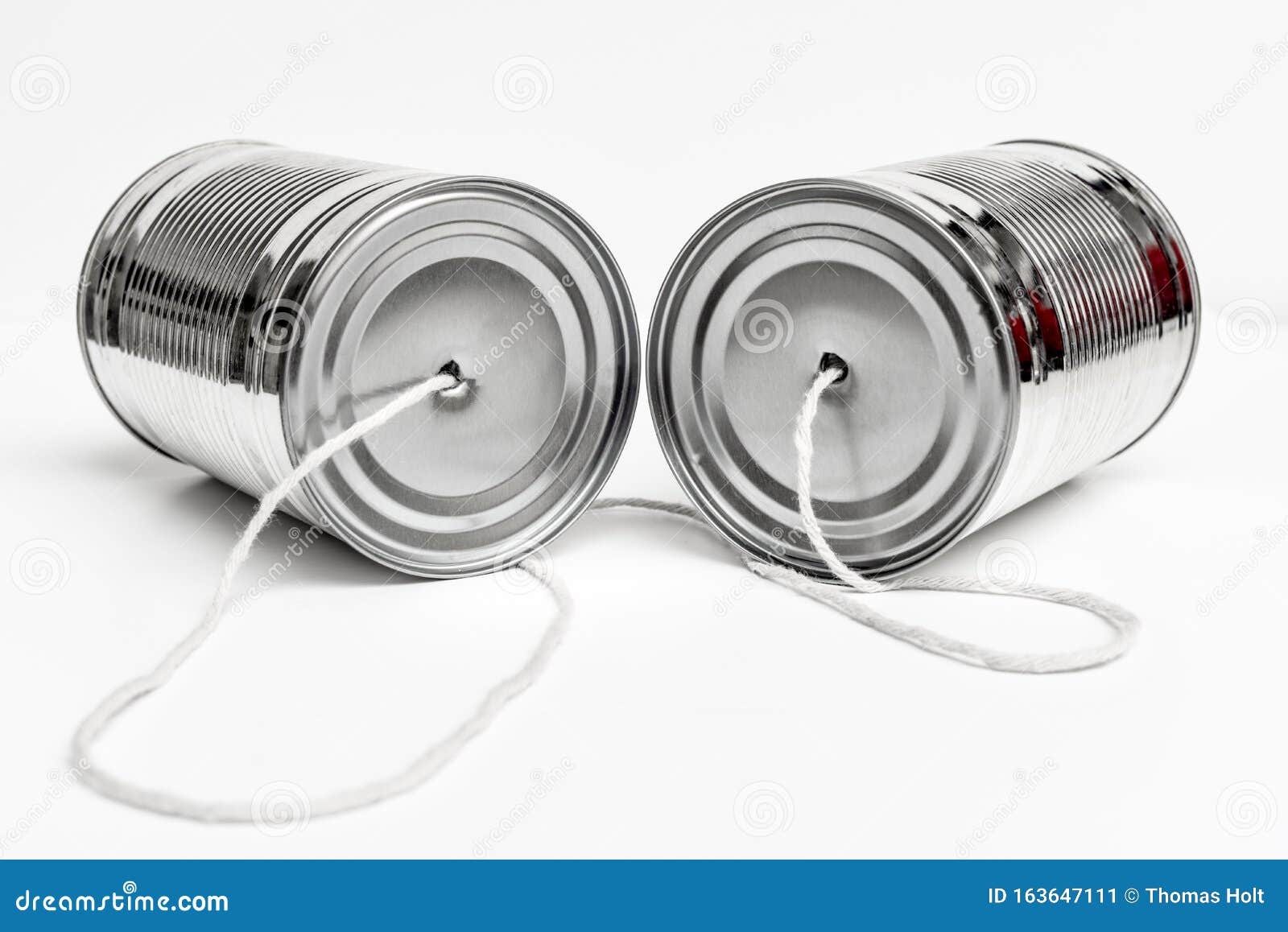 communications and business calls concept of tin can telephone as way to deliver message and information