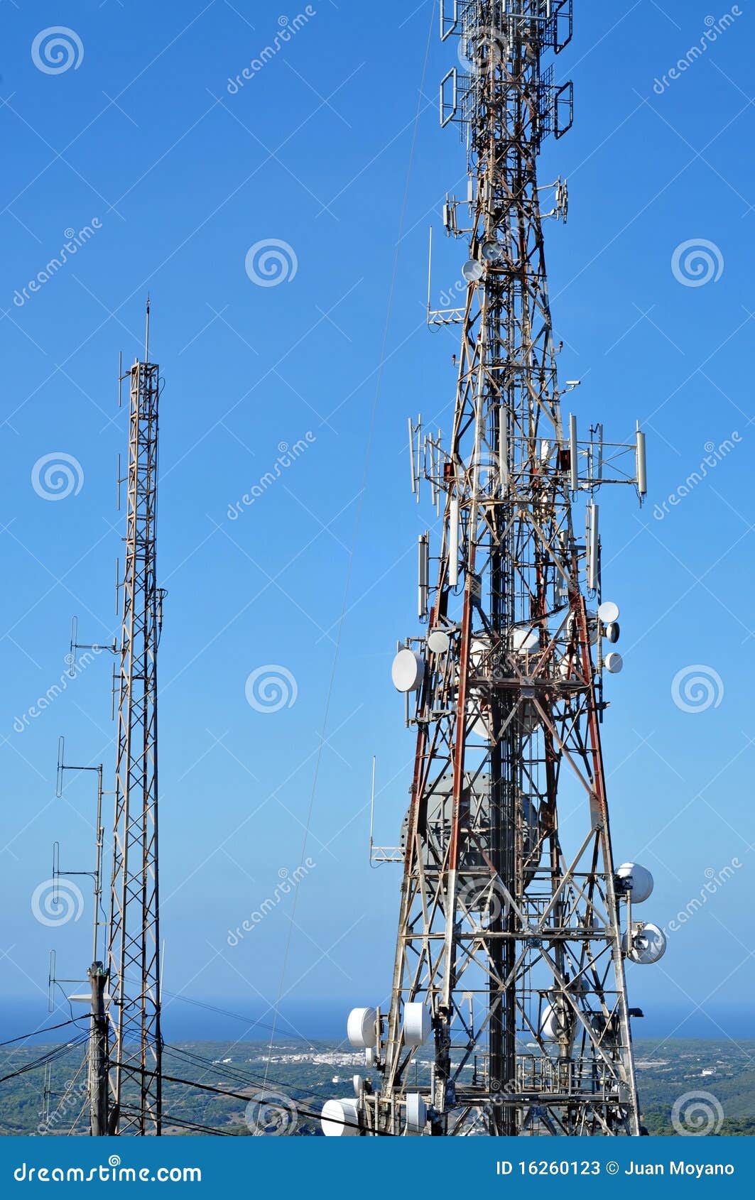 Detail of a communications tower over the sky