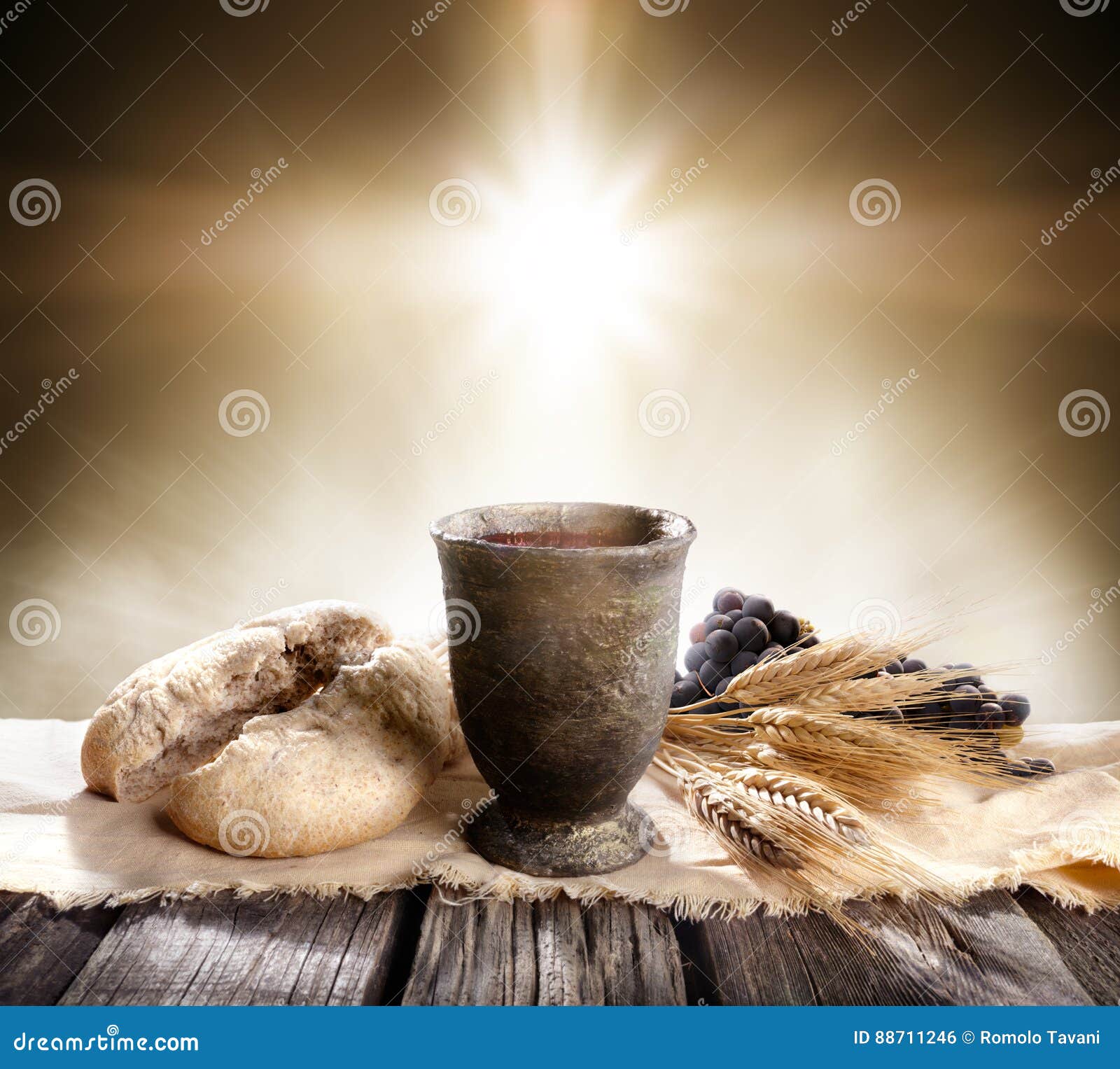 communion - unleavened bread with chalice of wine