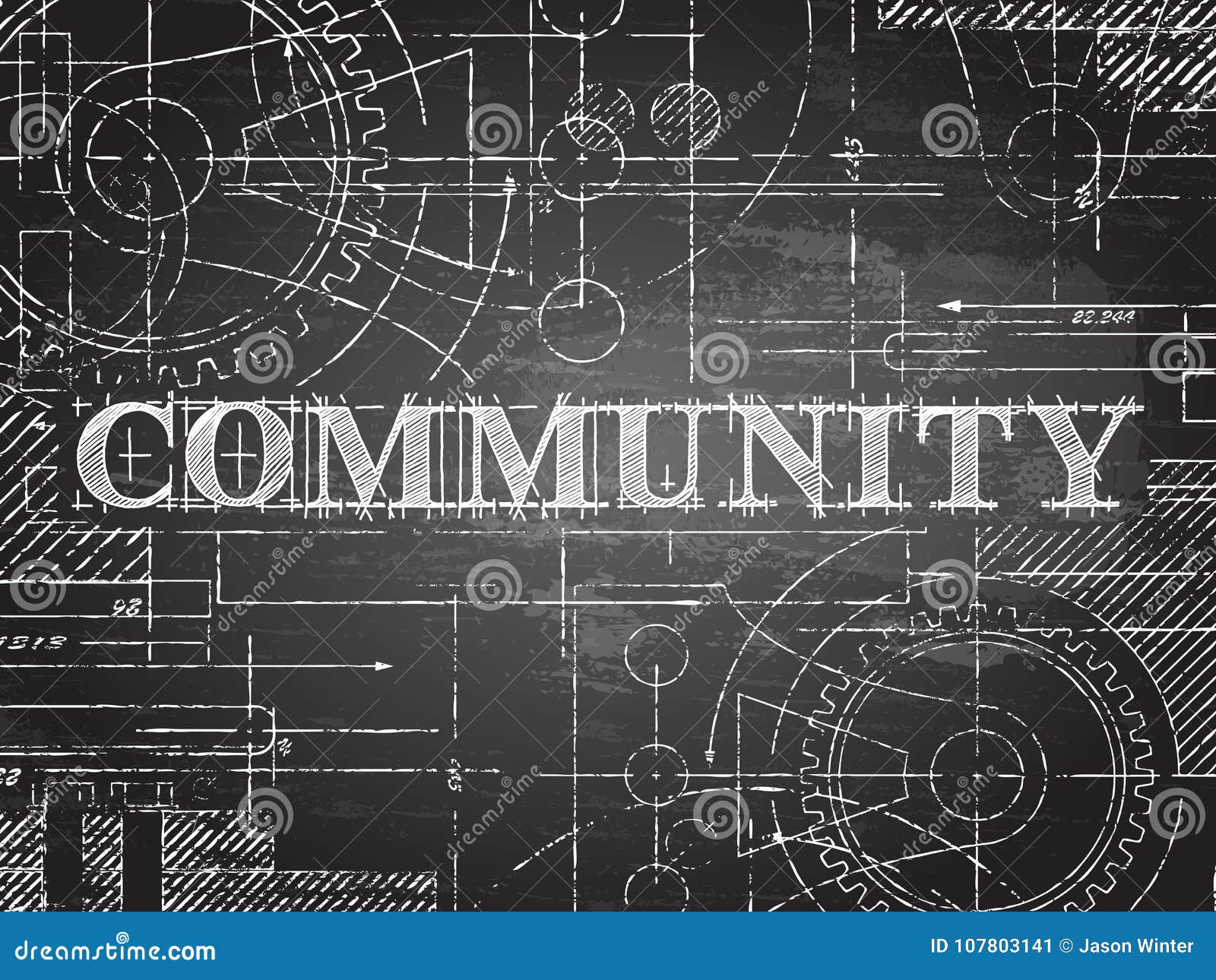 Community Blackboard Technical Drawing Stock Vector Illustration of