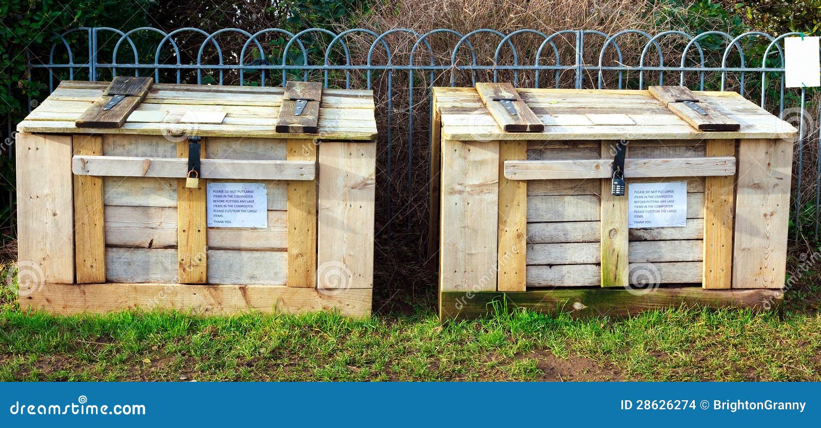 Community compost boxes stock photo. Image of community 28626274