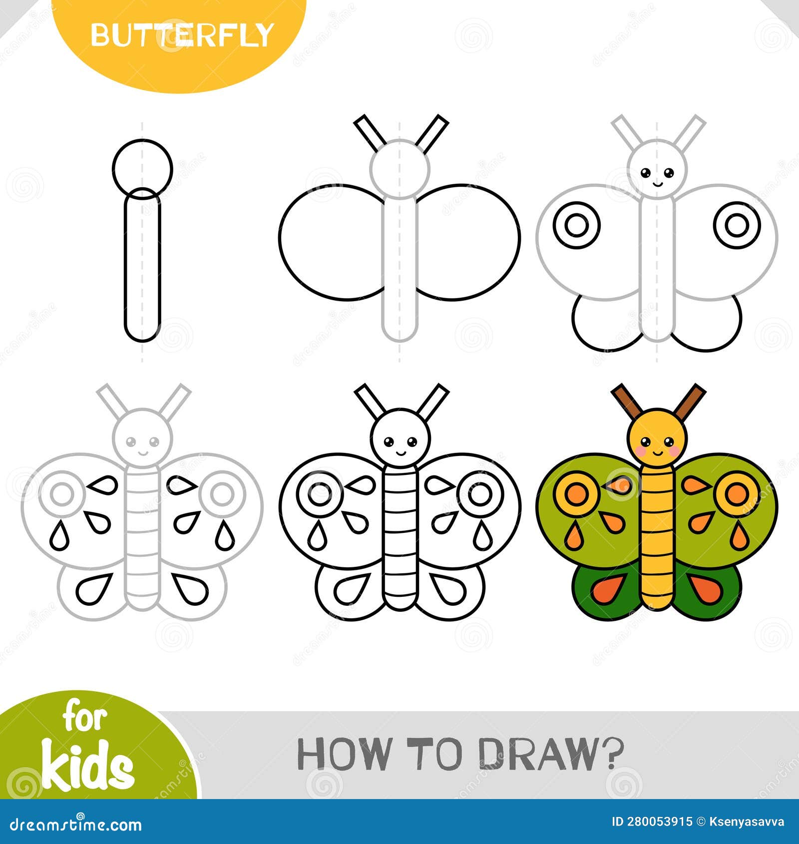 Como Desenhar Borboleta Para Crianças. Tutorial De Desenho Passo a Passo  Ilustração do Vetor - Ilustração de etapa, repetir: 280053915, image size:1600x1690