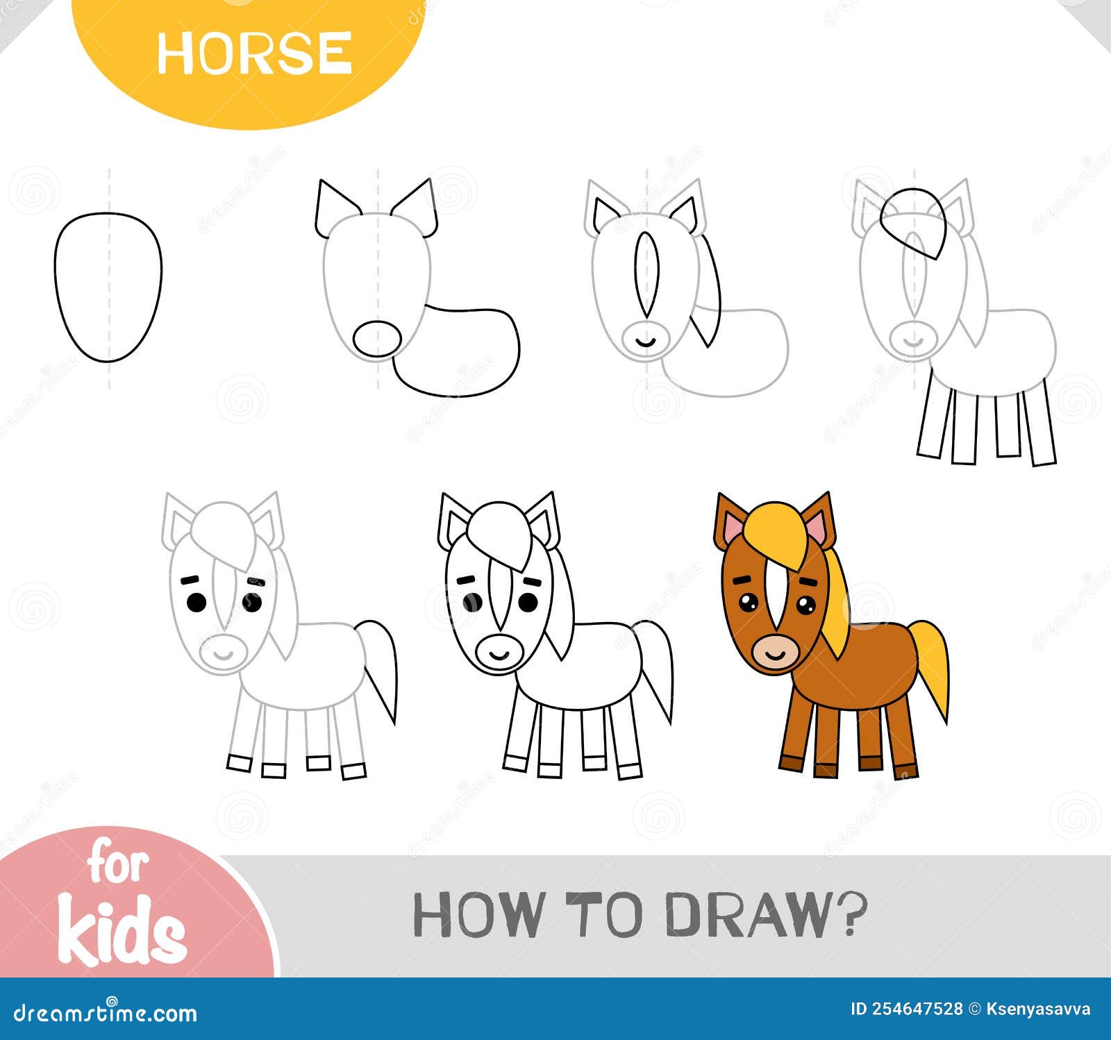 Aula de desenho para crianças como desenhar um cavalo marinho tutorial de  desenho passo a passo repete a imagem página de atividades para crianças  para livro ilustração vetorial