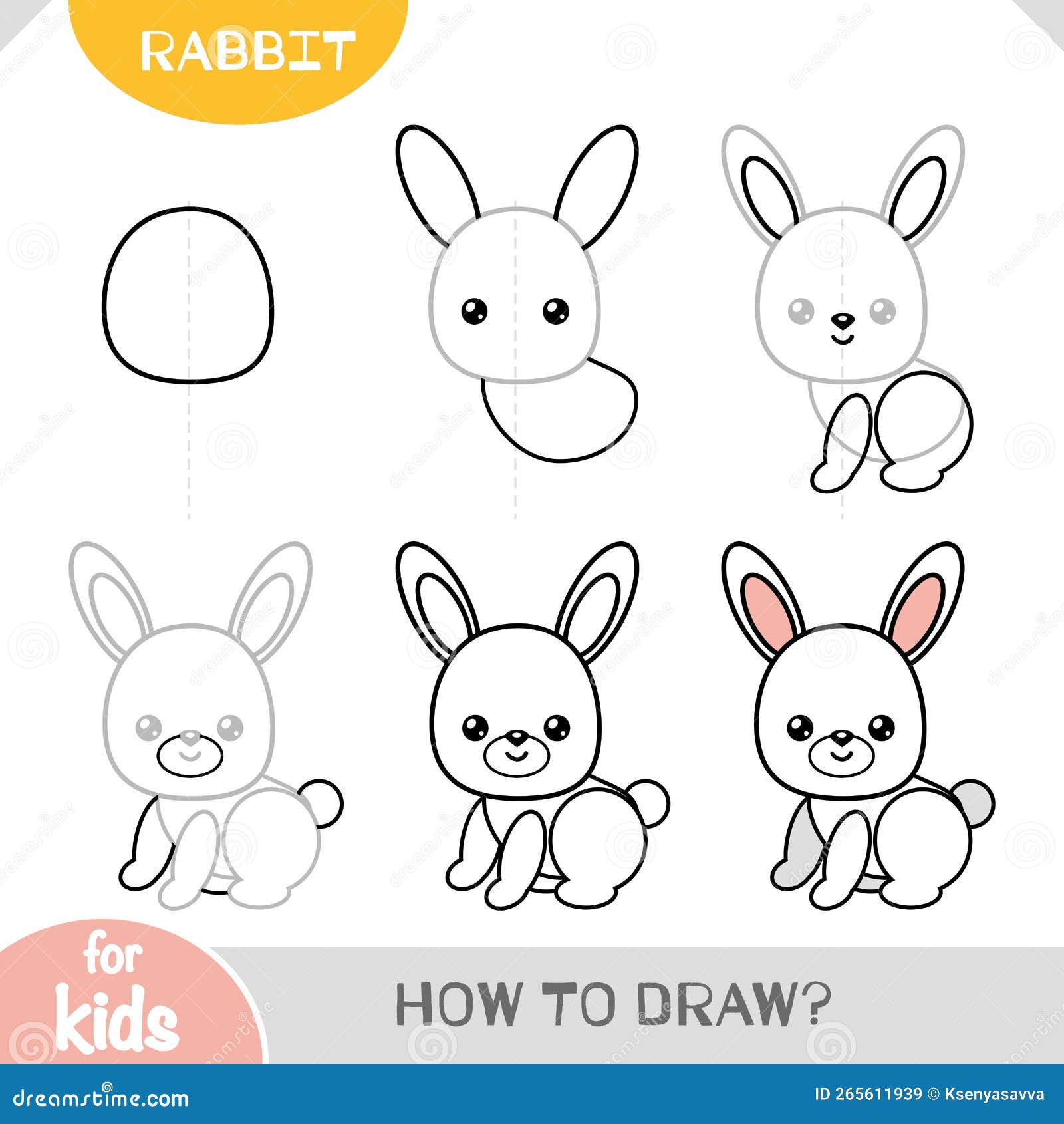 como desenhar um coelho fofo passo a passo. desenho para crianças,  aprendendo. uma imagem simples de um coelho para crianças mais novas.  preparação para a escola. uma série de desenhos de animais