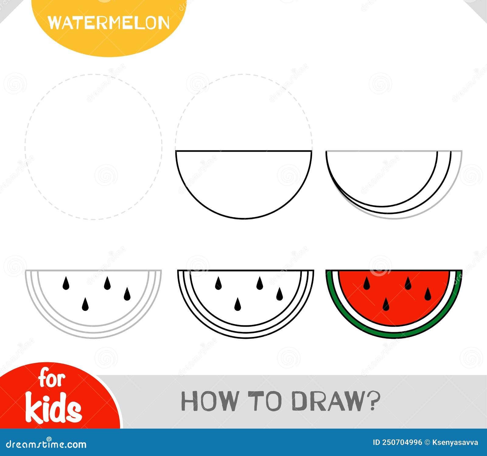 Desenho passo a passo. tutorial de desenho para crianças. nível fácil.  folhas de educação. como desenhar melancia. fichas de trabalho
