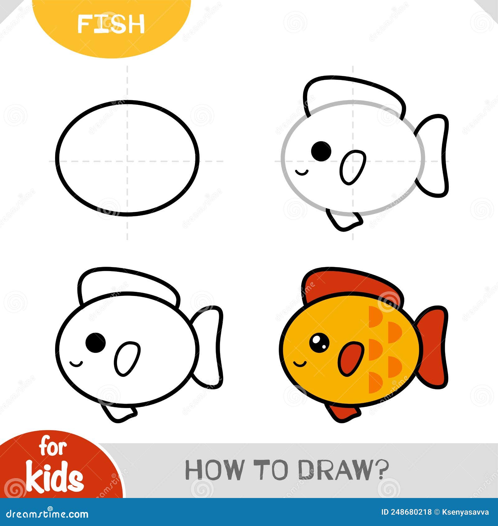 Como Desenhar Peixe Para Crianças. Tutorial De Desenho Passo a