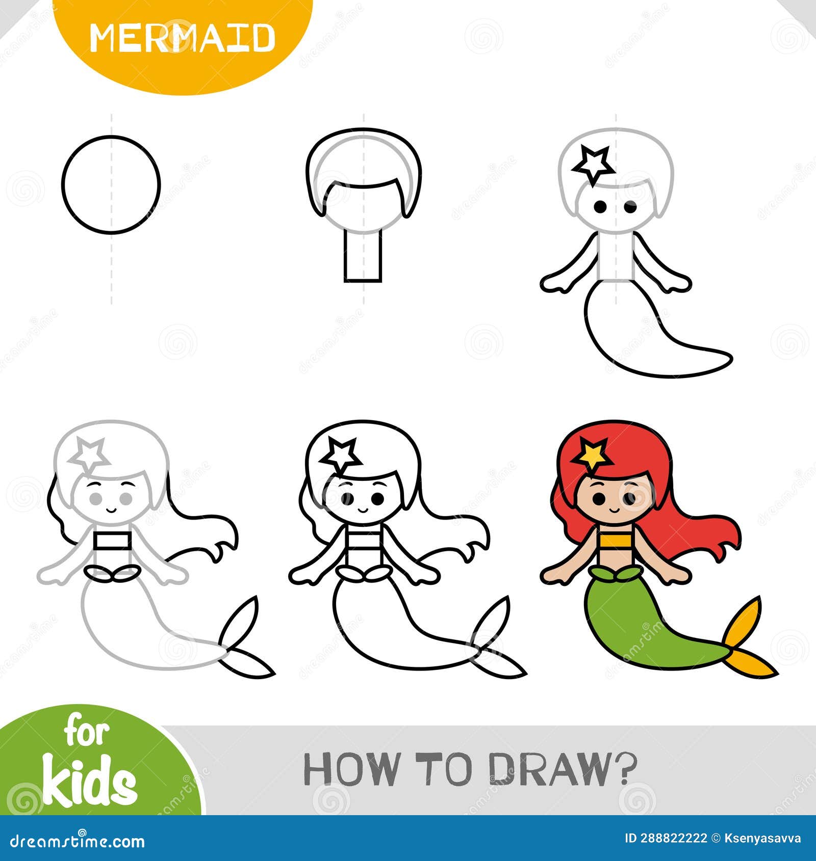 Como Desenhar Sereia Para Crianças. Tutorial De Desenho Passo a Passo  Ilustração do Vetor - Ilustração de desenho, forma: 288822222, image size:1600x1690