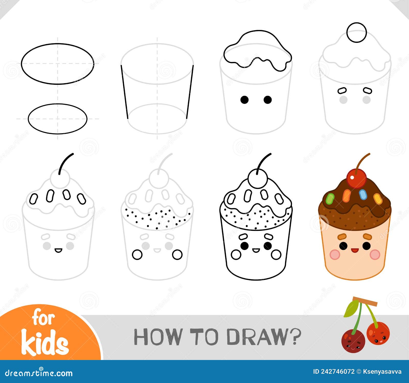 Como Desenhar Um Cupcake De Morango Com Um Rosto Bonito Para Crianças.  Tutorial De Desenho Passo a Passo Ilustração do Vetor - Ilustração de doce,  cafeteria: 242746089